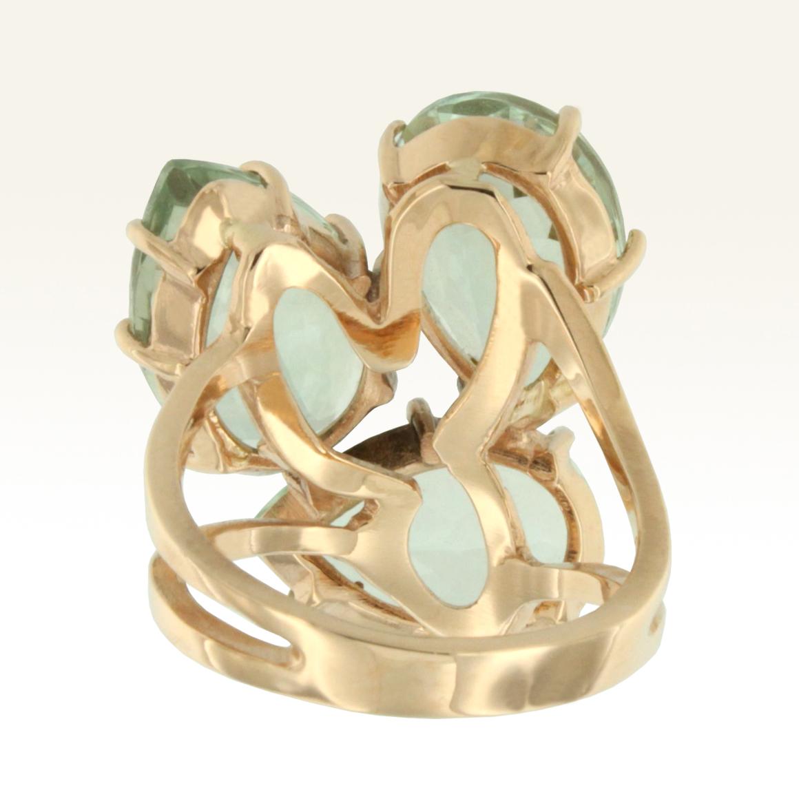 Pear Cut 18 Karat Rose Gold with Green Amethyst Modern Amazing Ring For Sale