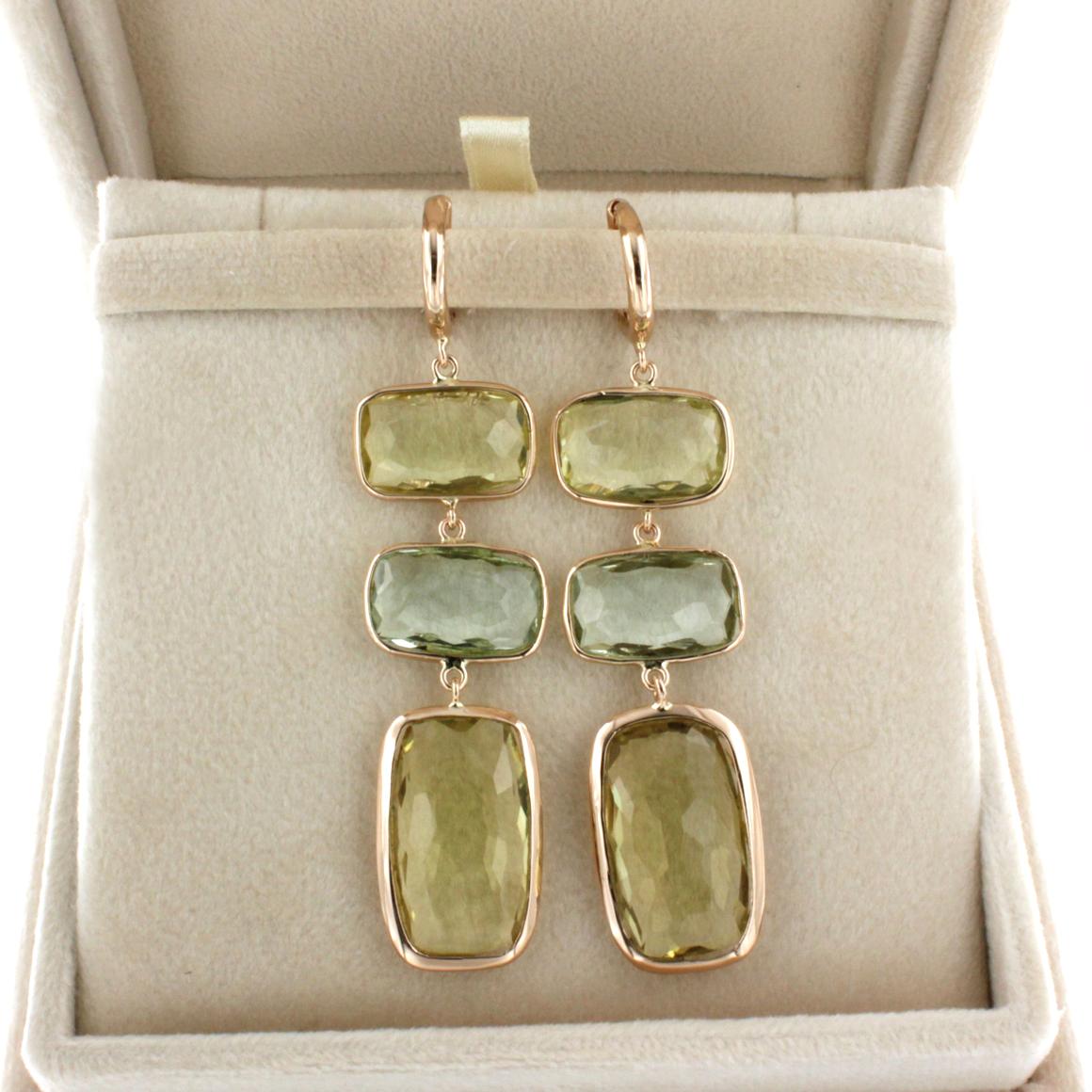 18 Karat Rose Gold with Lemon Quartz and Prasiolite Earrings In New Condition In GALLARATE, IT