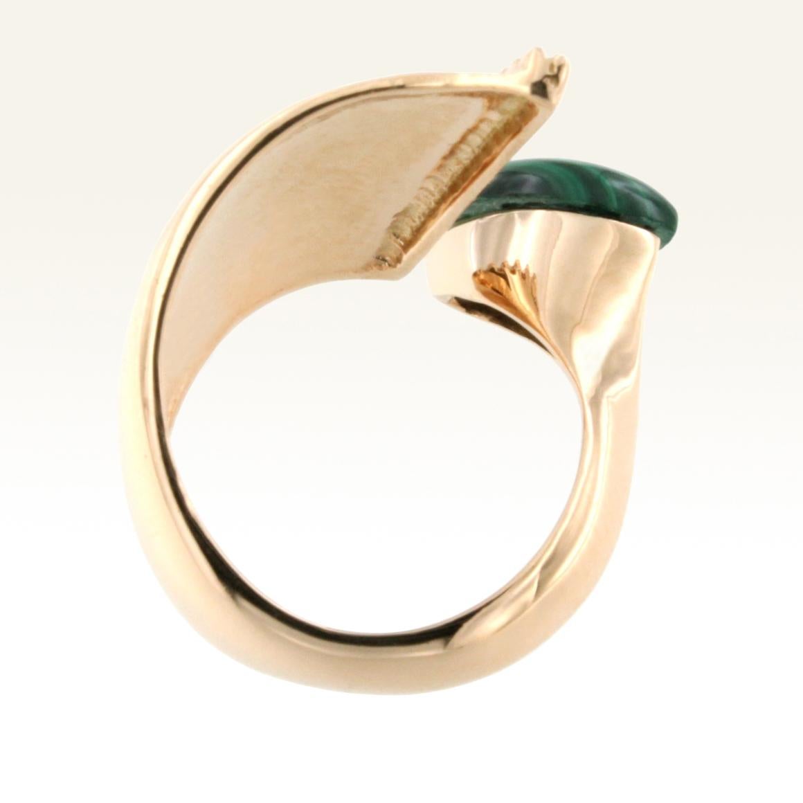 Modern 18 Karat Rose Gold with Malachite and White Diamond Ring For Sale