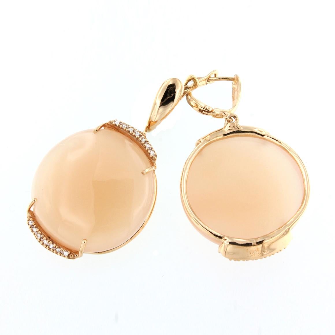 Modern 18 Karat Rose Gold with Moonstone and White Diamonds Earrings For Sale