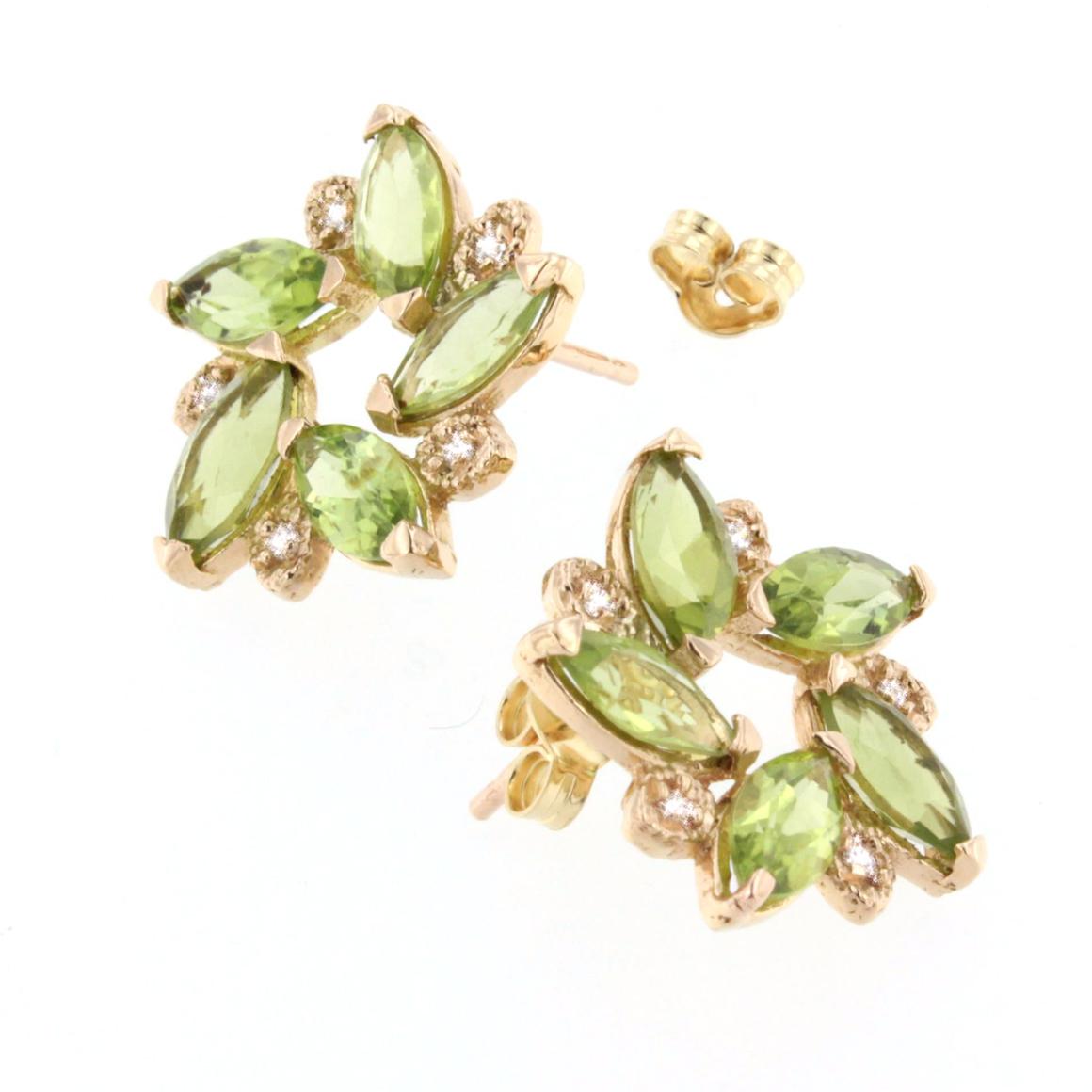 Marquise Cut 18 Karat Rose Gold with Peridot and White Diamonds Earrings For Sale