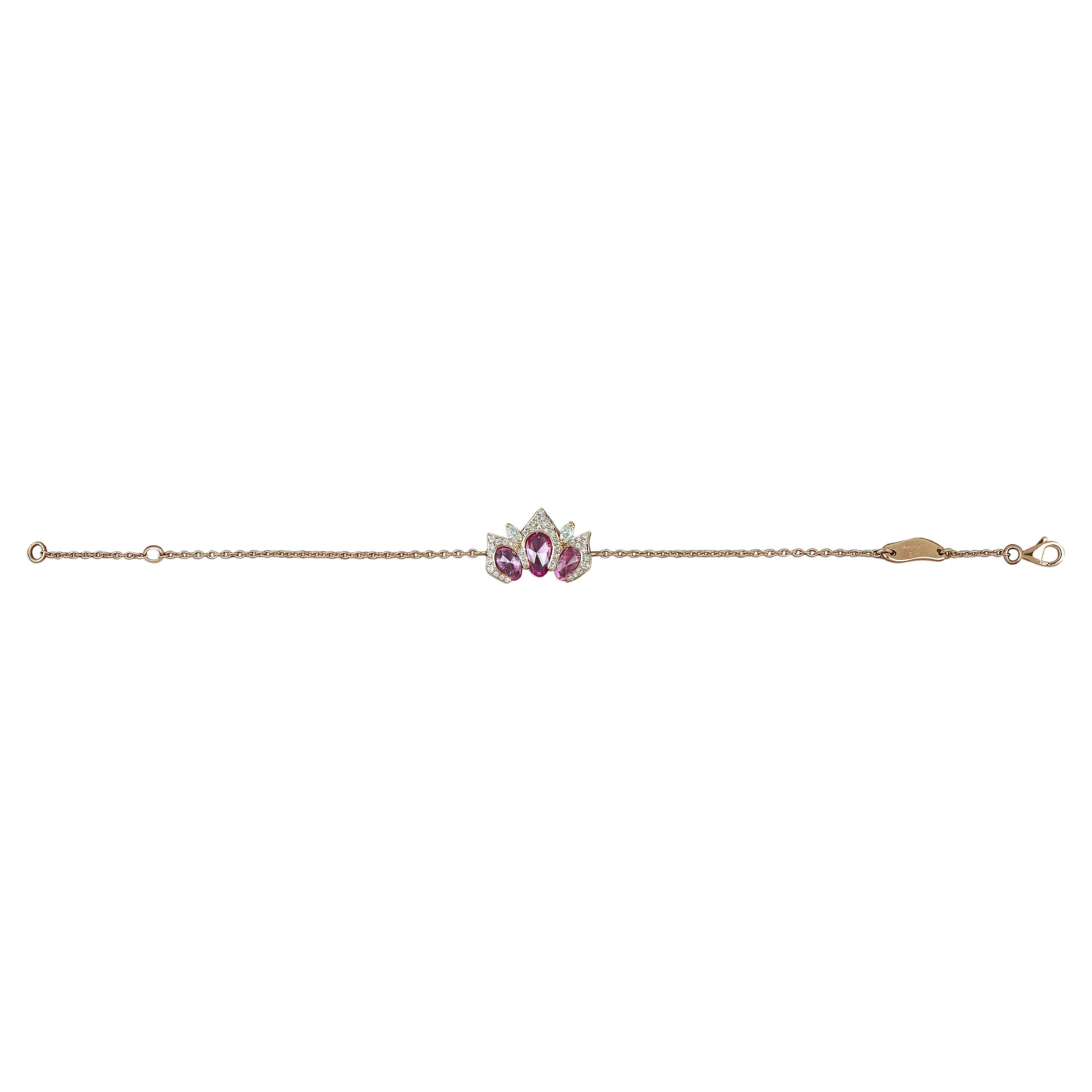 18k Rose  Gold with Pink Sapphires and Round Cut Diamonds