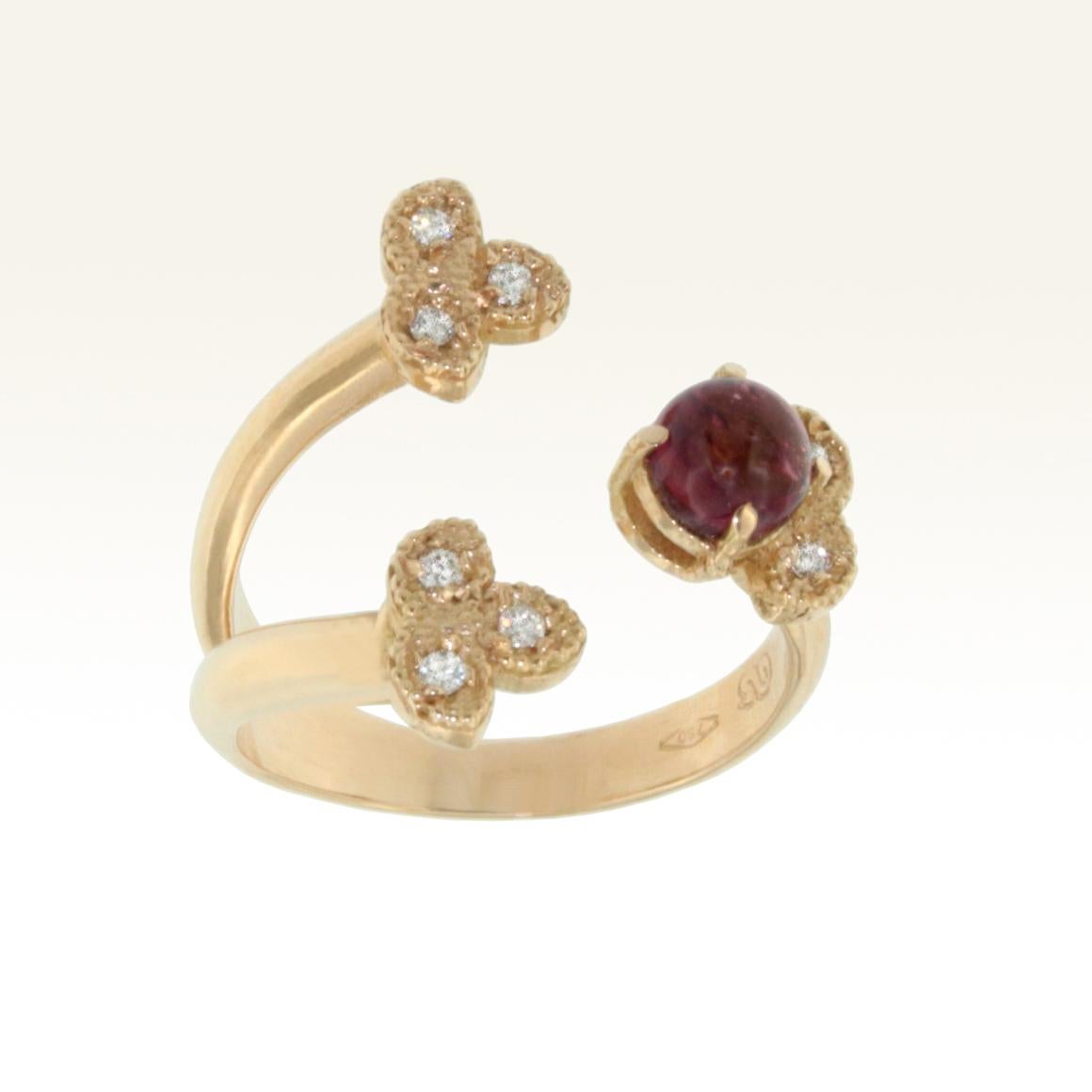 Round Cut 18 Karat Rose Gold with Pink Tourmaline and White Diamond Ring For Sale