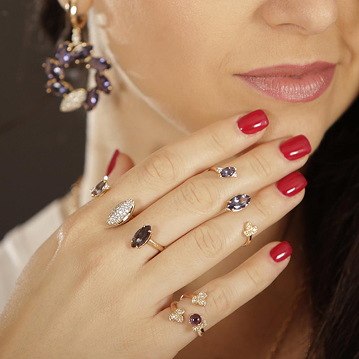 Ring aus 18 Karat Roségold mit rosa Turmalin und weißen Diamanten (Rundschliff) im Angebot