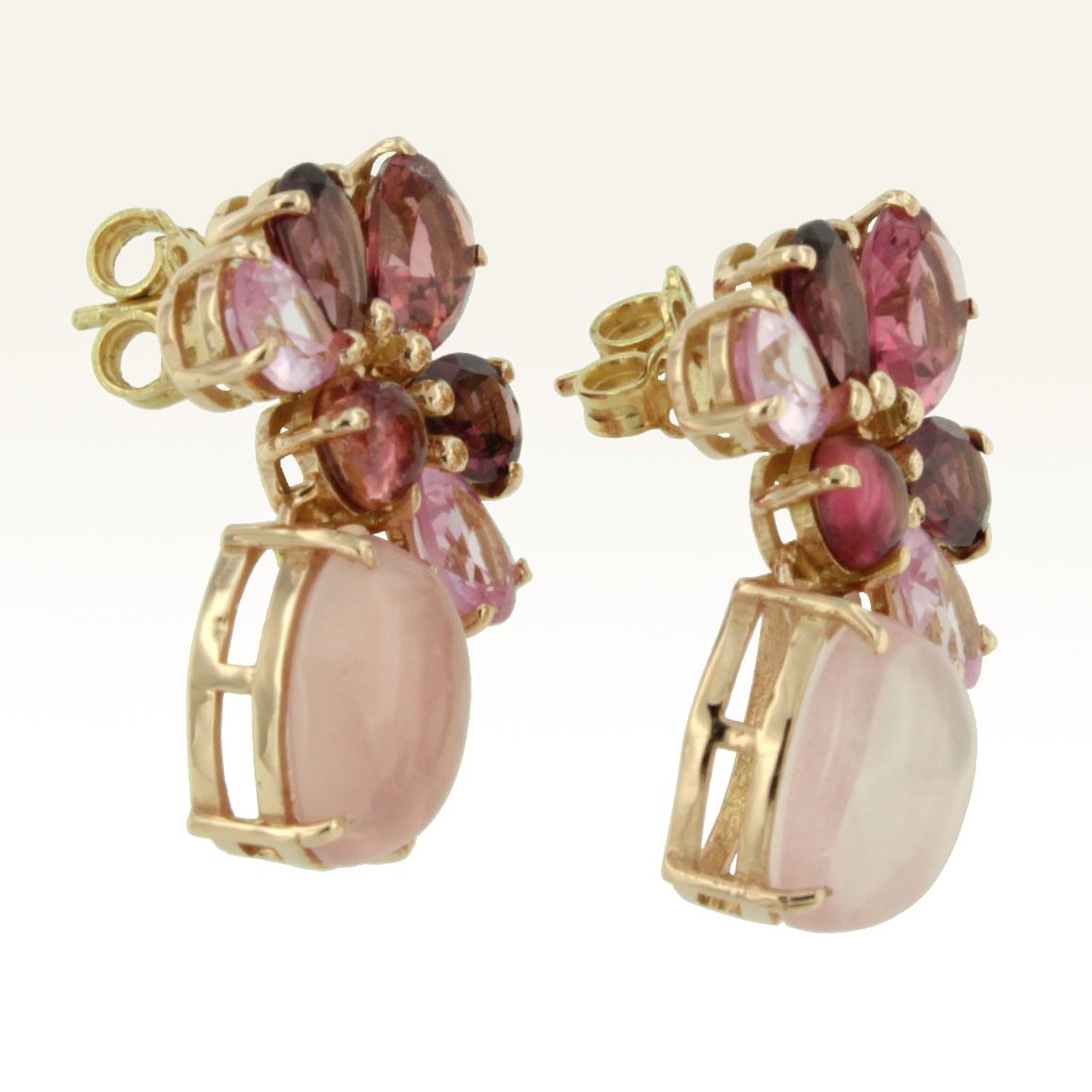 Modern 18 Karat Rose Gold with Pink Tourmaline and Pink Quartz Earrings For Sale