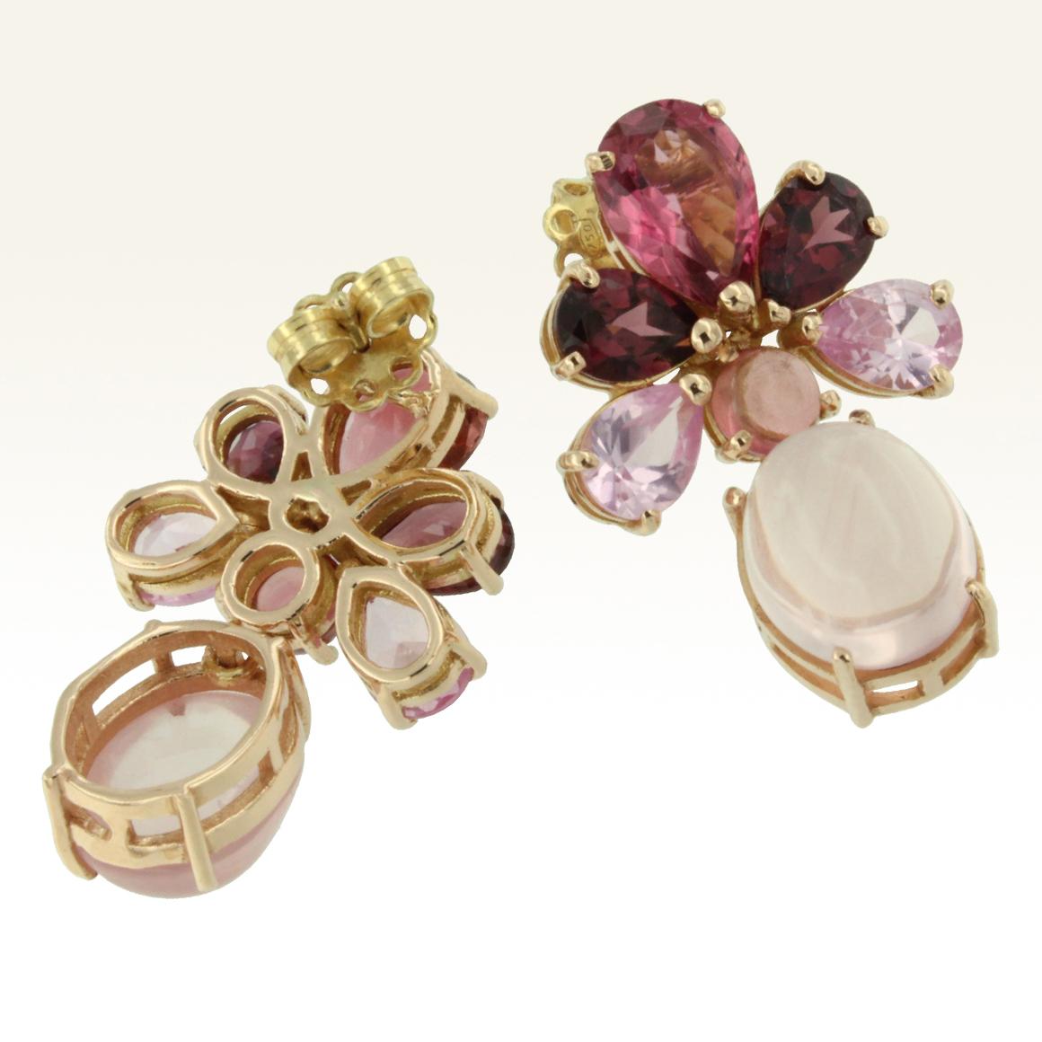 Oval Cut 18 Karat Rose Gold with Pink Tourmaline and Pink Quartz Earrings For Sale