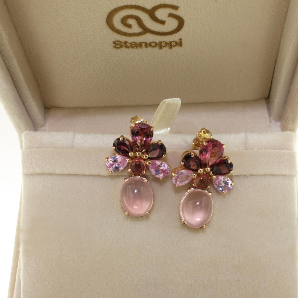 18 Karat Rose Gold with Pink Tourmaline and Pink Quartz Earrings In New Condition For Sale In GALLARATE, IT