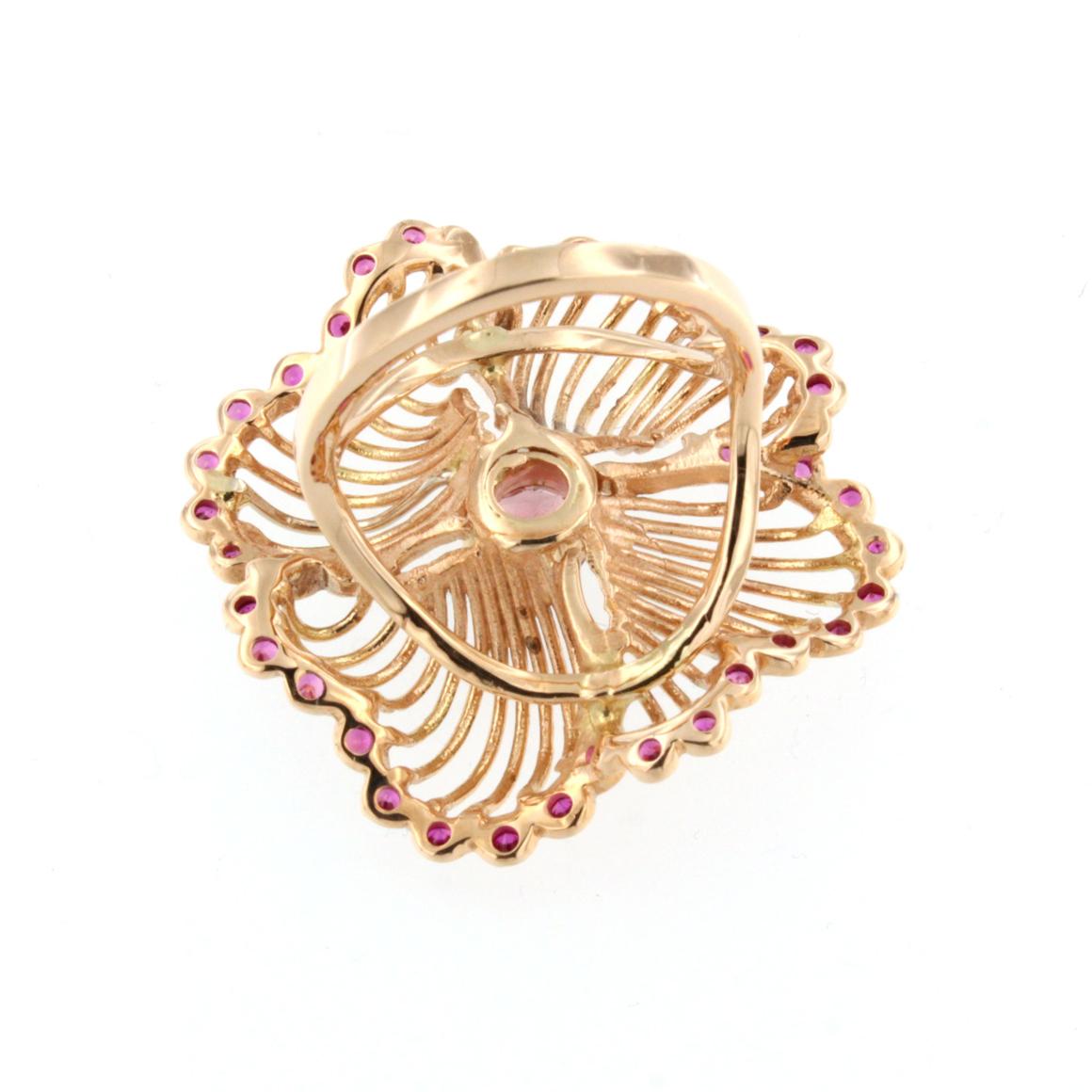 Arts and Crafts 18 Karat Rose Gold with Pink Tourmaline and Pink Sapphire Ring For Sale