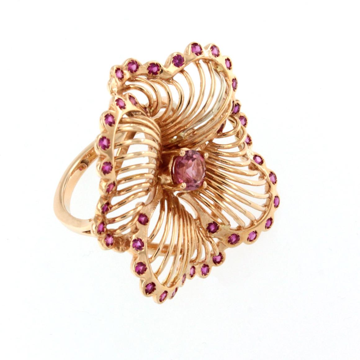 Round Cut 18 Karat Rose Gold with Pink Tourmaline and Pink Sapphire Ring For Sale