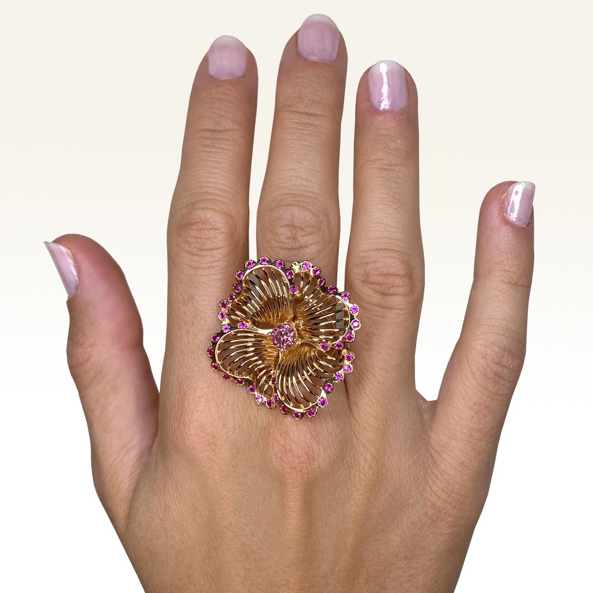 18 Karat Rose Gold with Pink Tourmaline and Pink Sapphire Ring For Sale 1