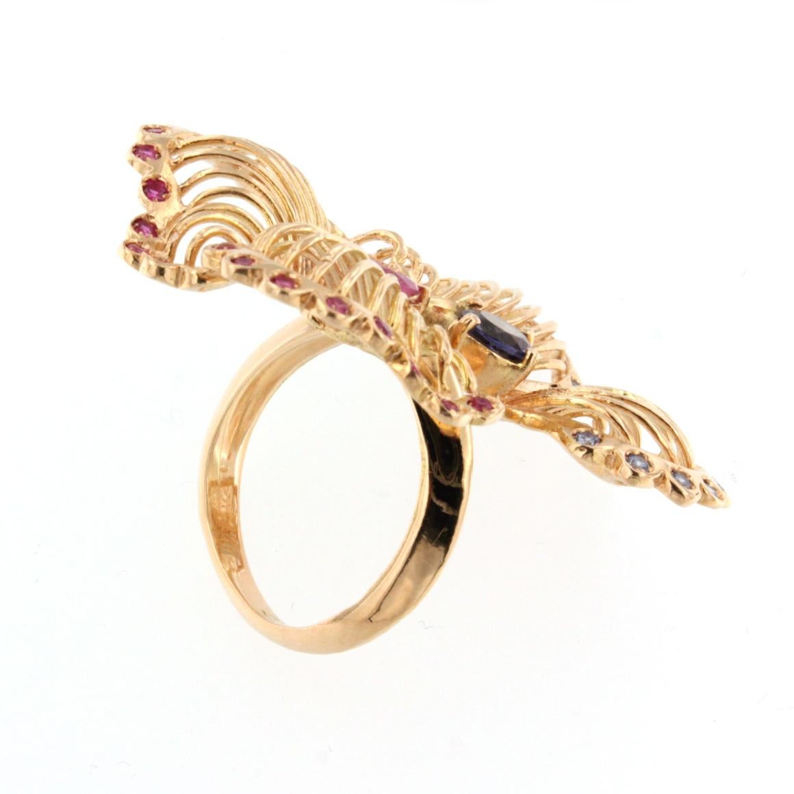 Round Cut 18 Karat Rose Gold With Pink Tourmaline Tanzanite and Pink Sapphire Ring For Sale