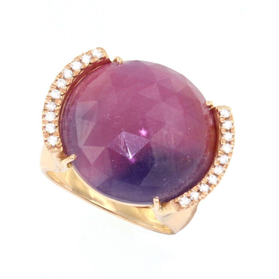 Modern 18 Karat Rose Gold with Ruby and White Diamonds Ring