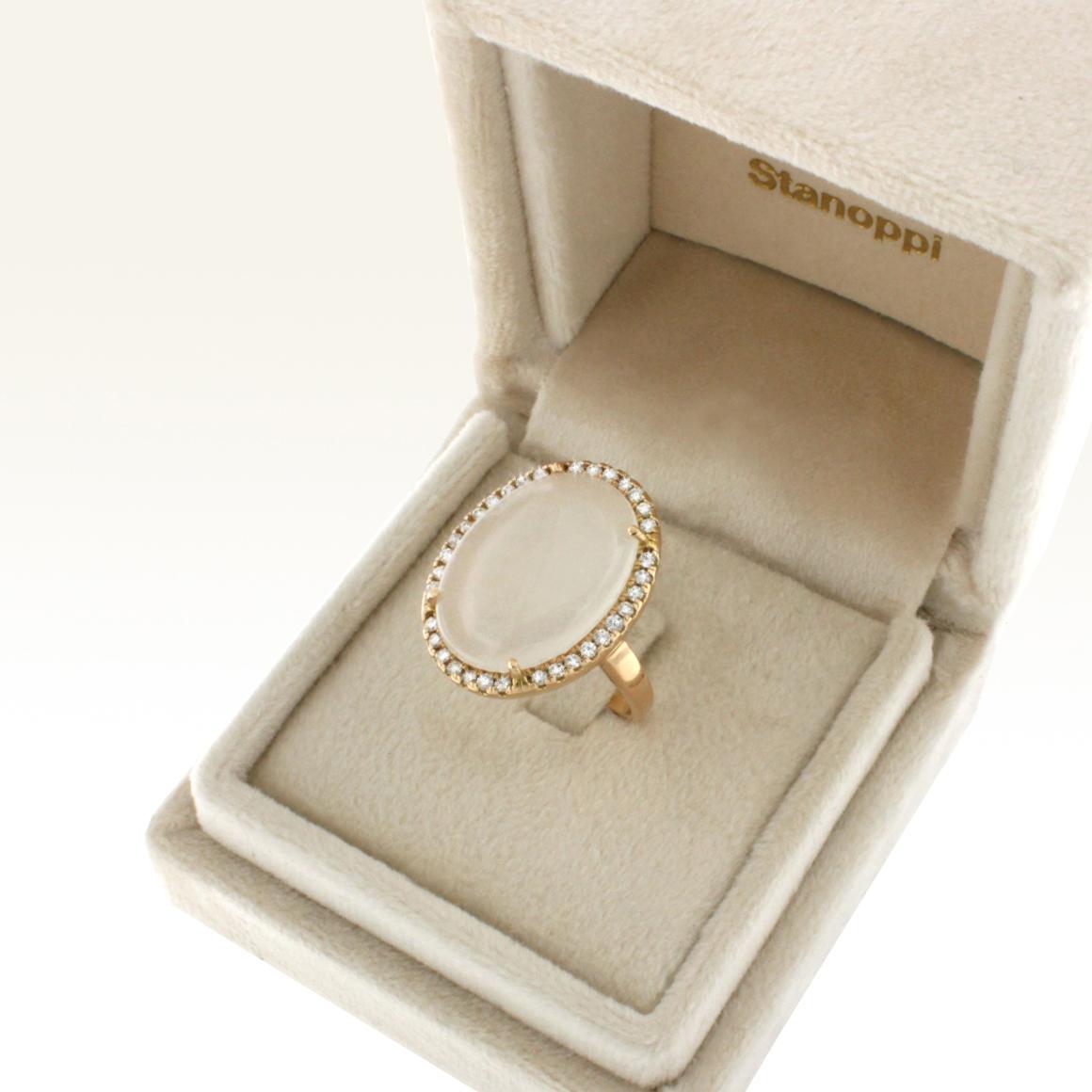18 Karat Rose Gold with White Moonstone and White Diamond Ring 1
