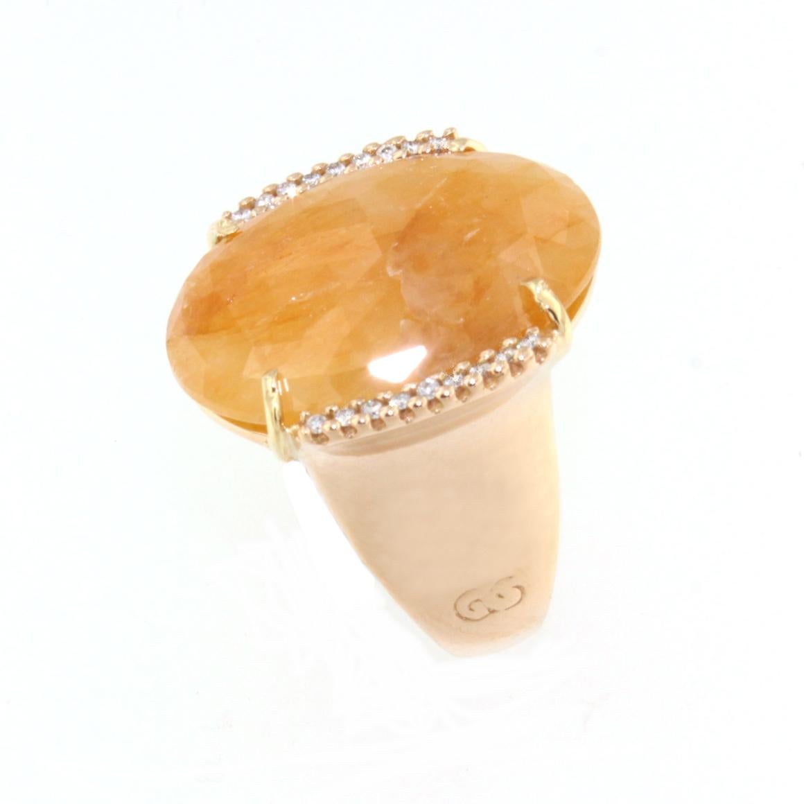 Modern 18 Karat Rose Gold with Yellow Sapphire and White Diamonds Ring For Sale