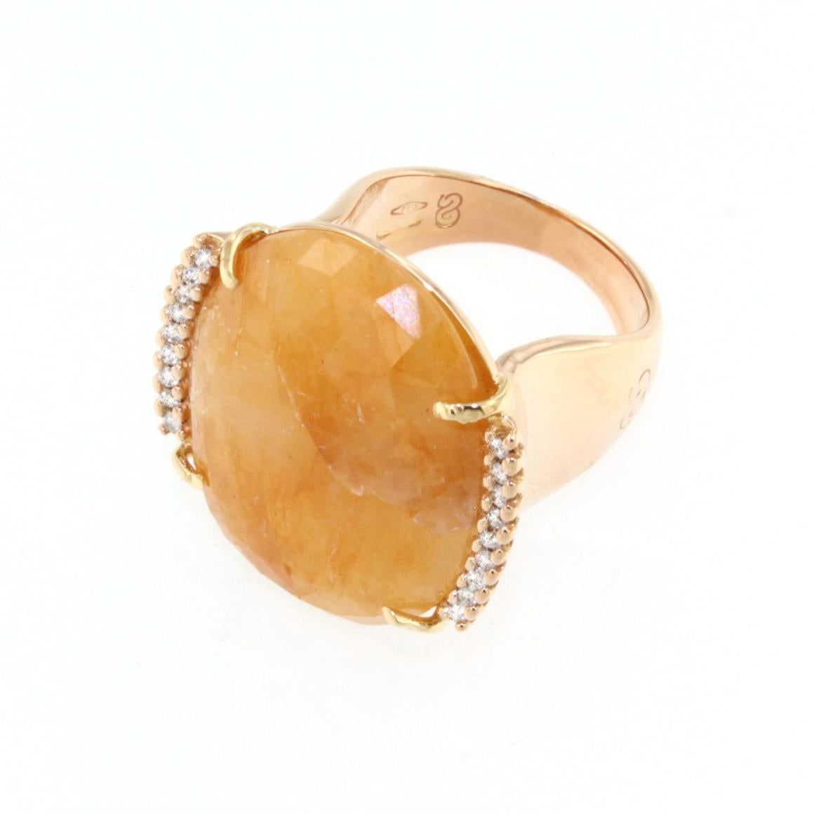 Women's or Men's 18 Karat Rose Gold with Yellow Sapphire and White Diamonds Ring For Sale