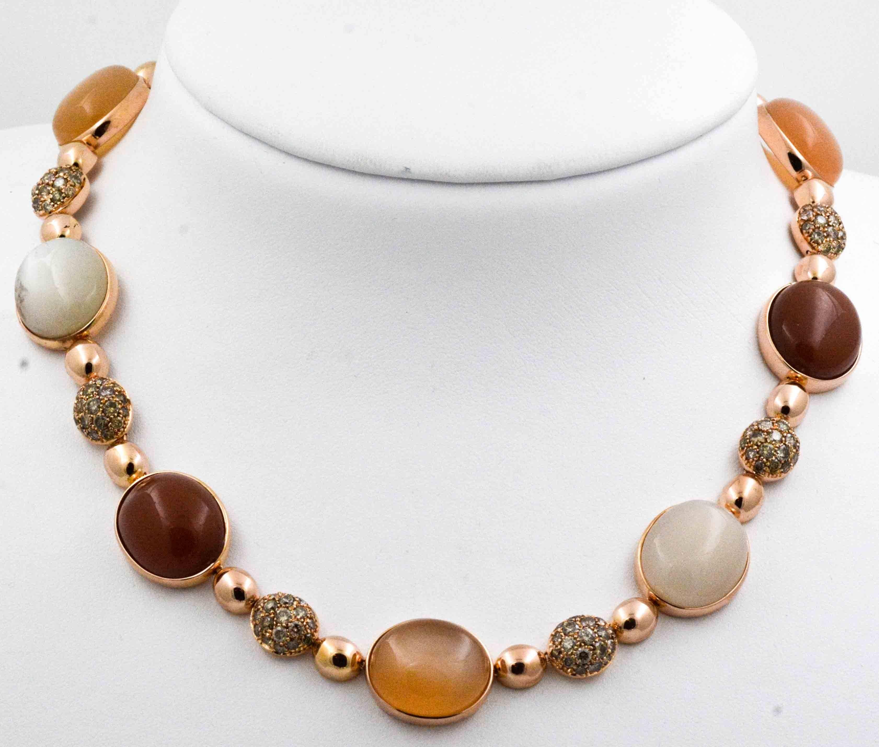 18 Karat Rose Gold, Diamond and Moonstone Necklace 1