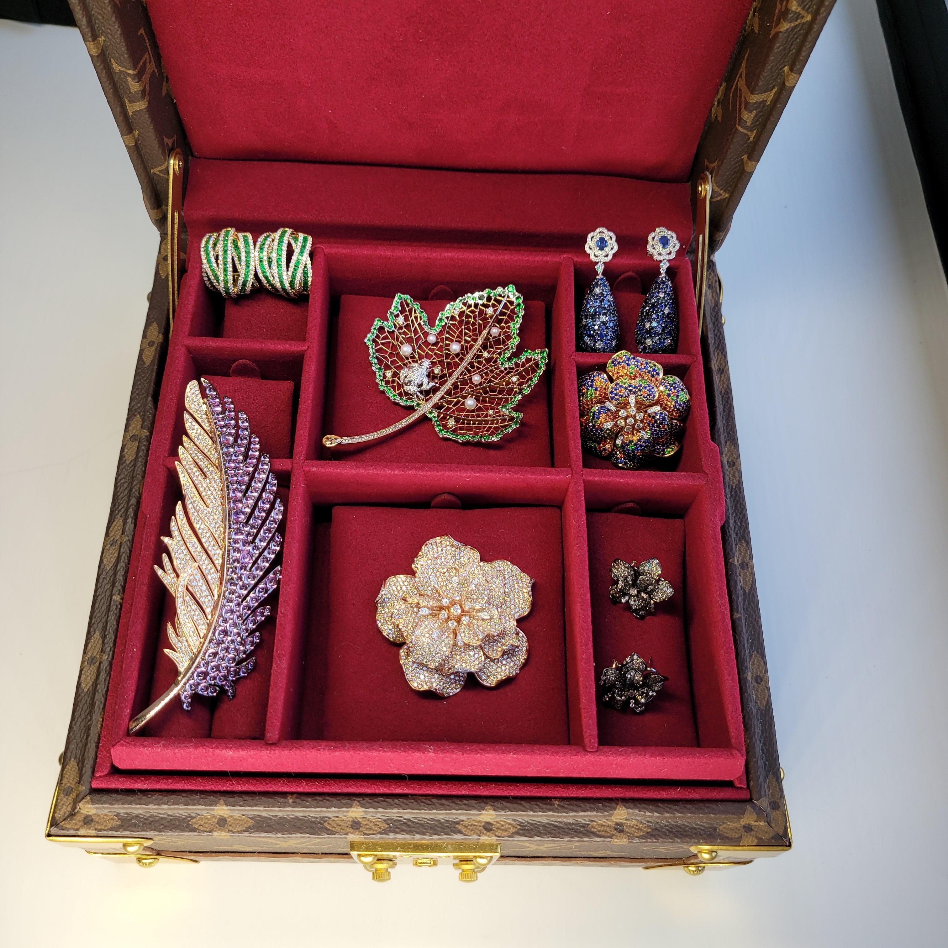 Pendentif broche 3 en 1 en or 18 carats avec saphirs roses multicolores bleus et orange en vente 3
