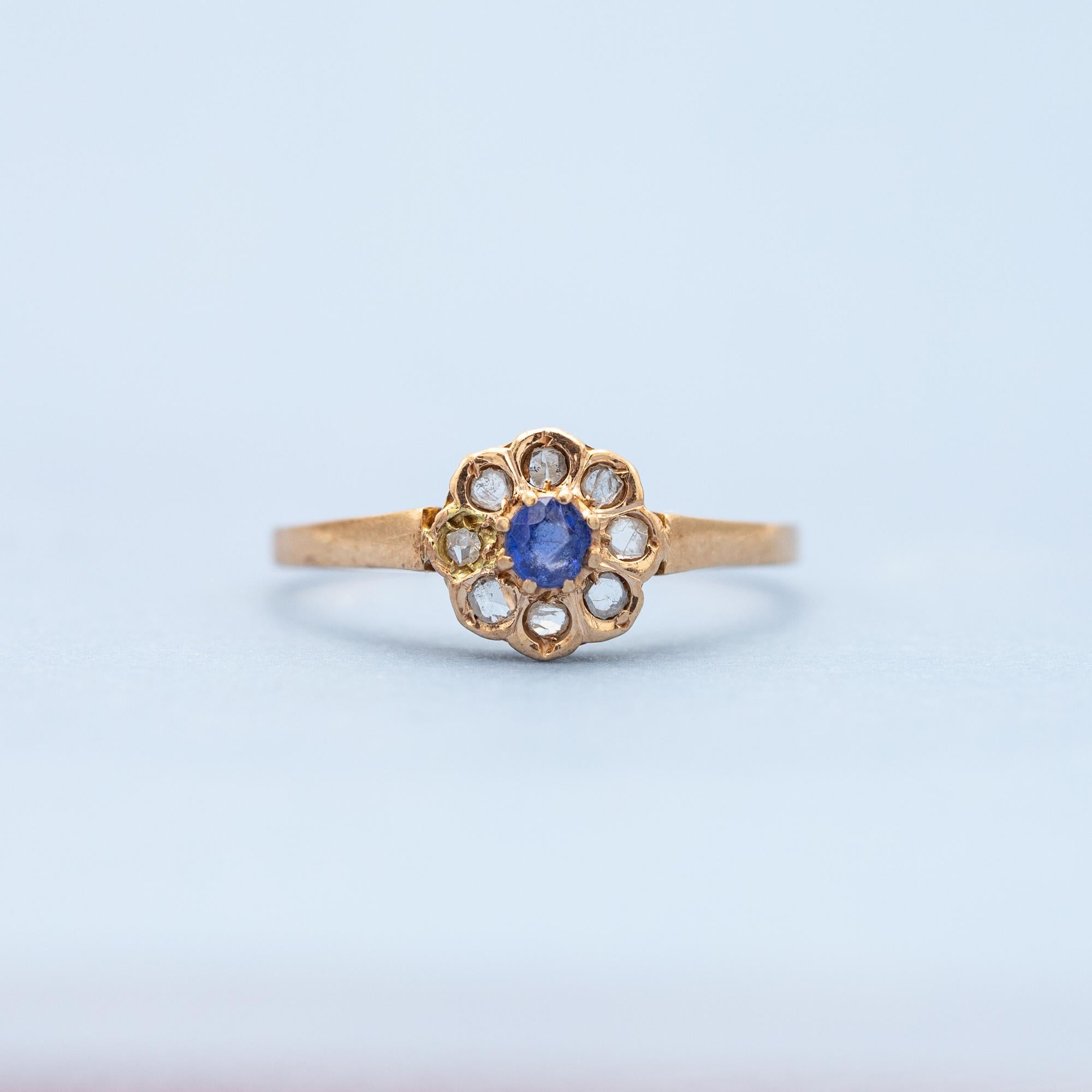 18k rose solid gold antique ring - floral Napoleon III - Victorian engagement 8