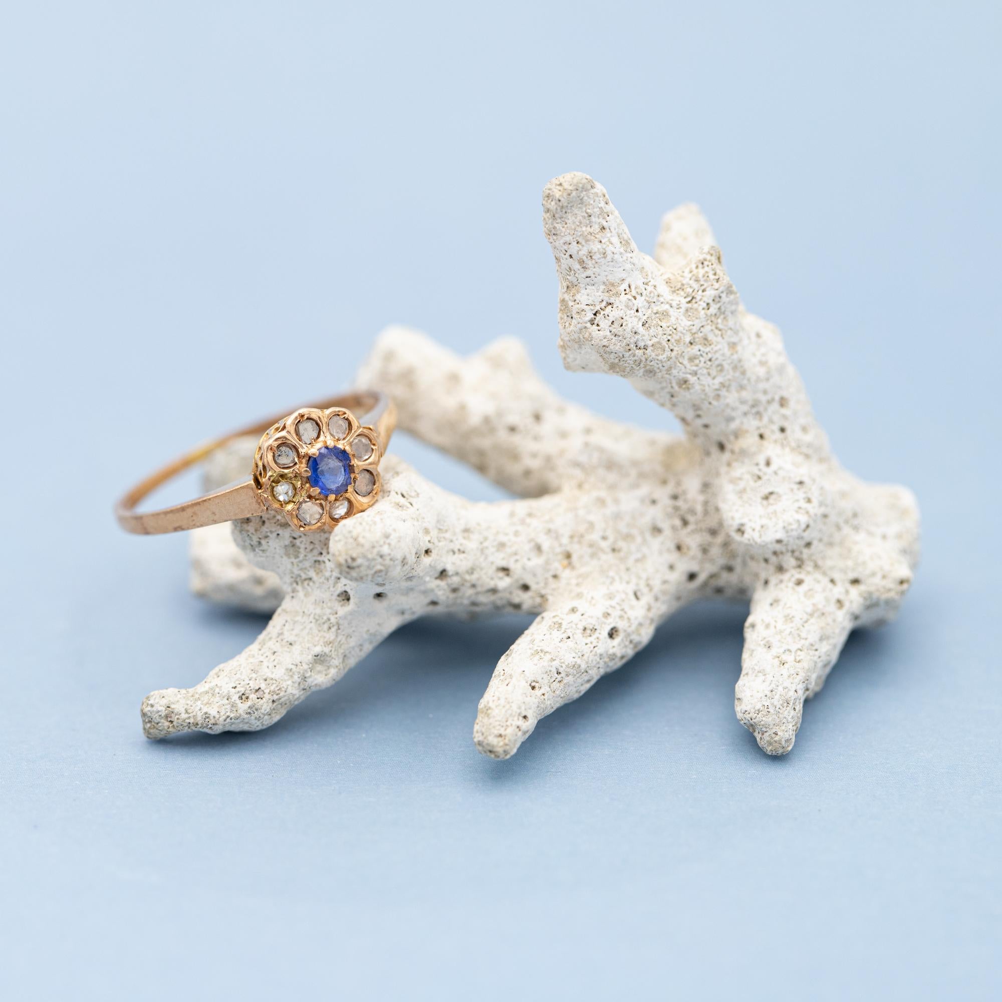 Rose Cut 18k rose solid gold antique ring - floral Napoleon III - Victorian engagement