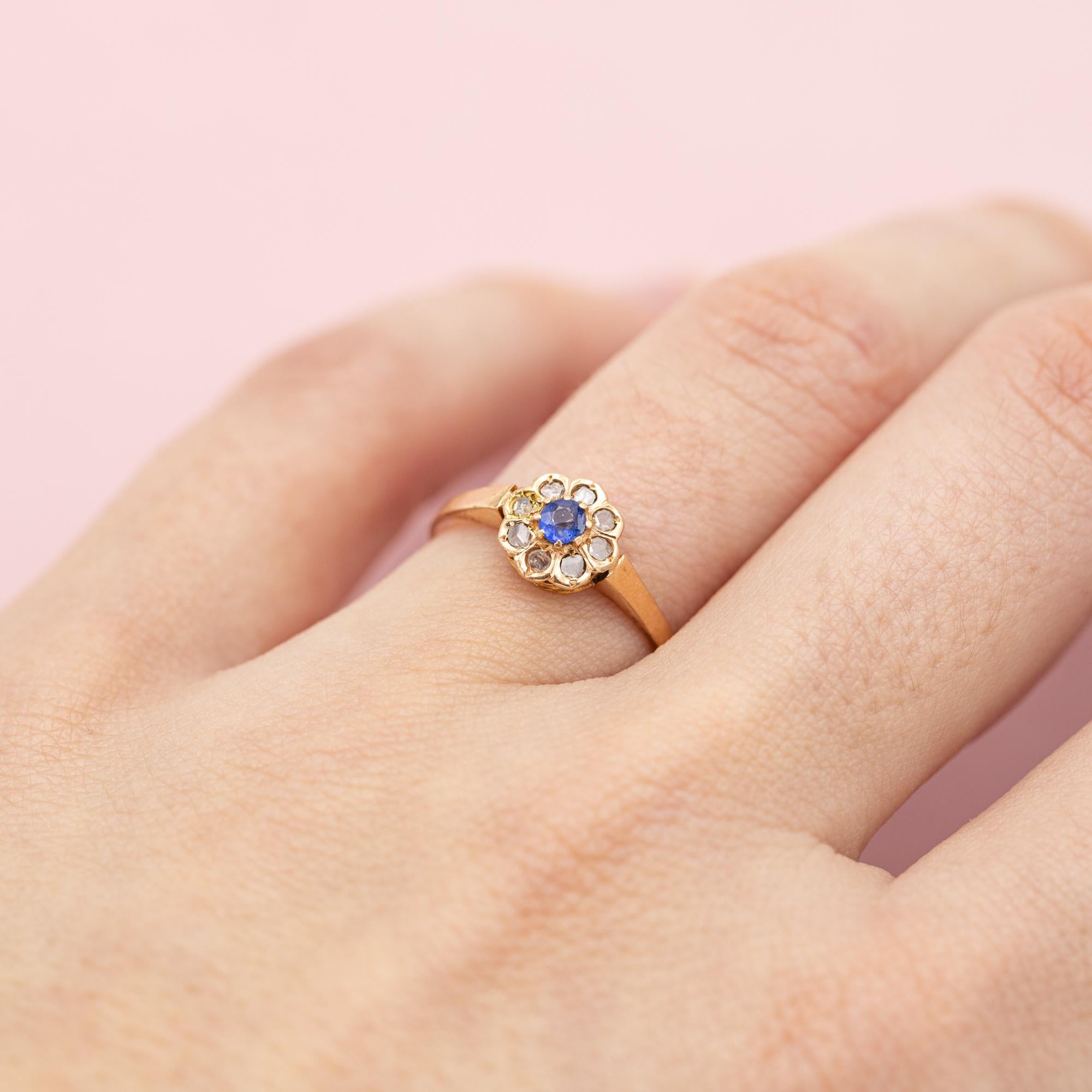 18k rose solid gold antique ring - floral Napoleon III - Victorian engagement In Good Condition In Antwerp, BE