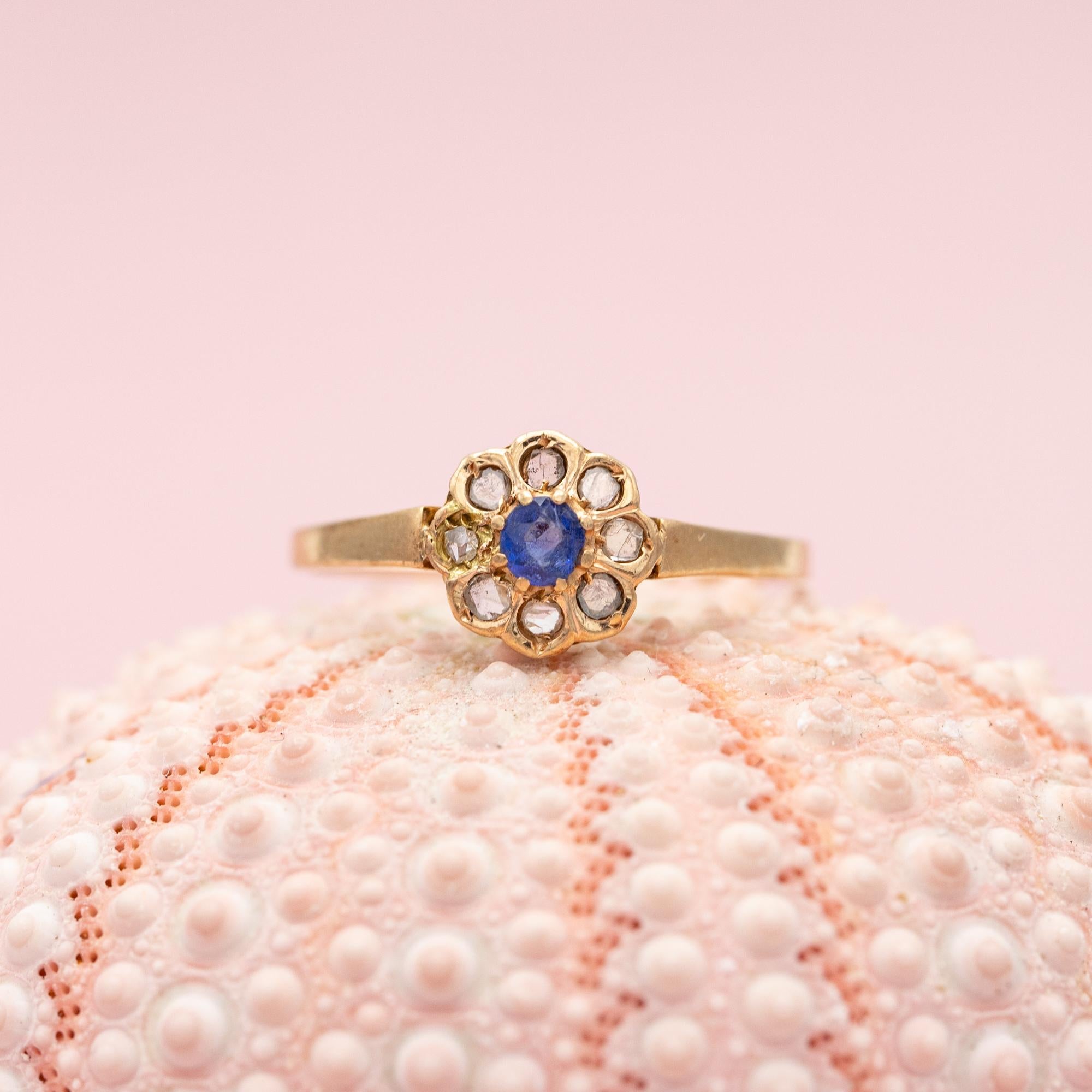 18k rose solid gold antique ring - floral Napoleon III - Victorian engagement 4