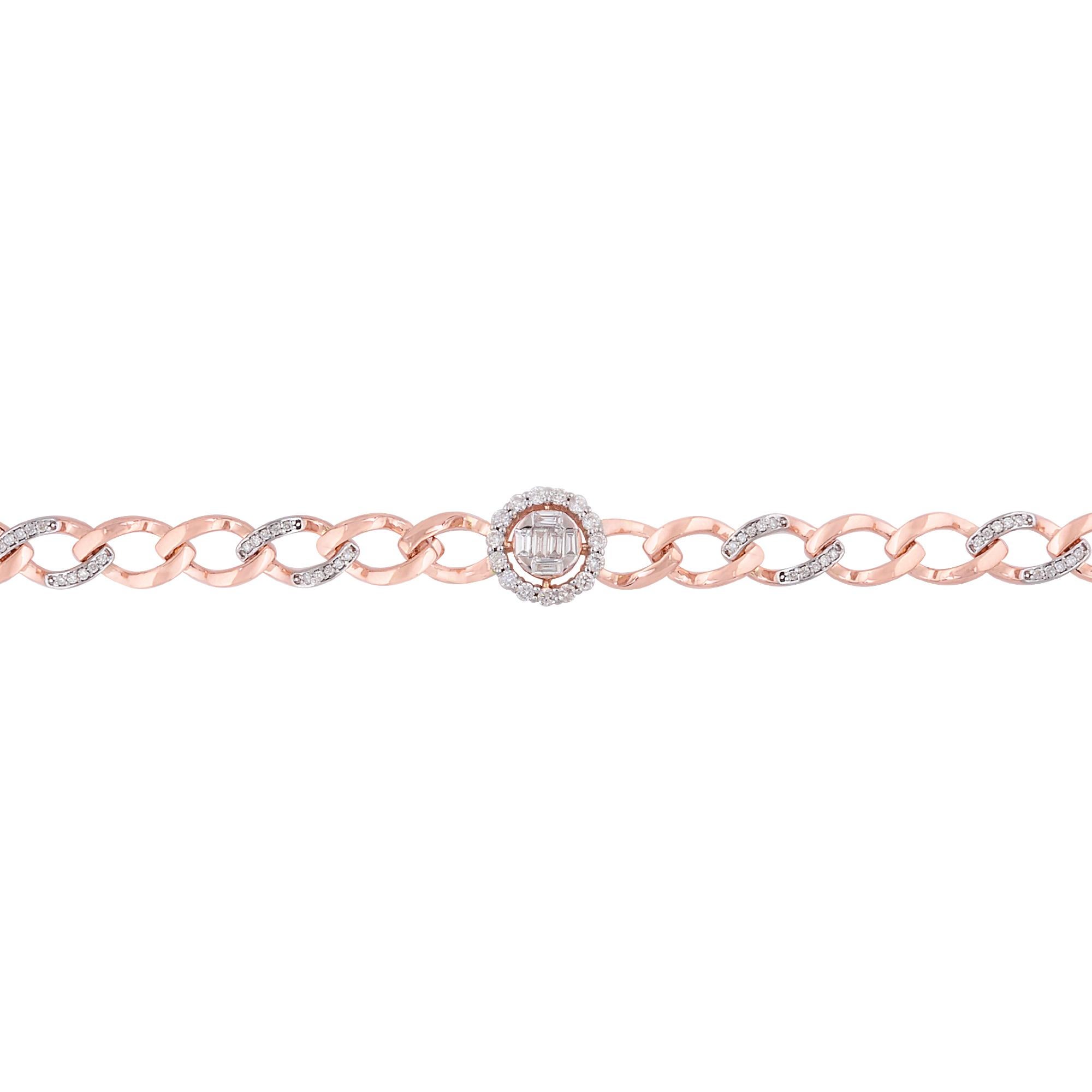 Código del Artículo :- SEBR-4128A
Peso bruto :- 12.71 gm
Oro rosa 18k Peso :- 12.54 gm
Peso Diamante Natural :- 0.85 Ct. ( CLARIDAD MEDIA DEL DIAMANTE SI1-SI2 Y COLOR H-I )
Longitud de la pulsera :- 7 pulgadas de largo

✦