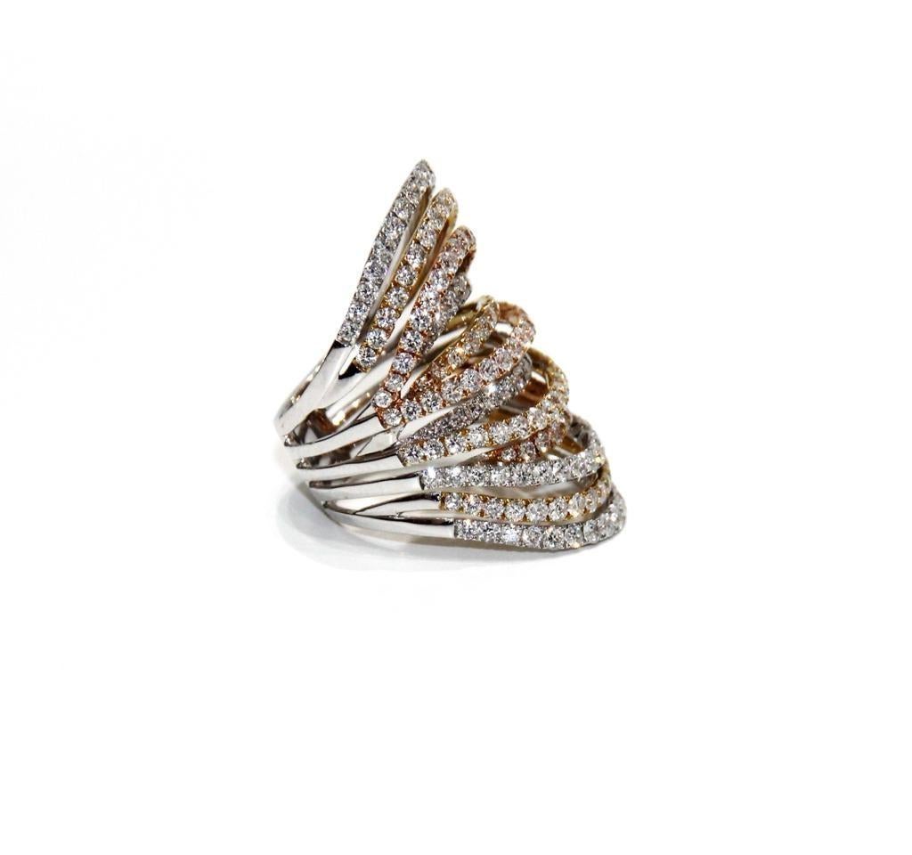 Modern 18K Rose, White and Yellow Gold Ring For Sale