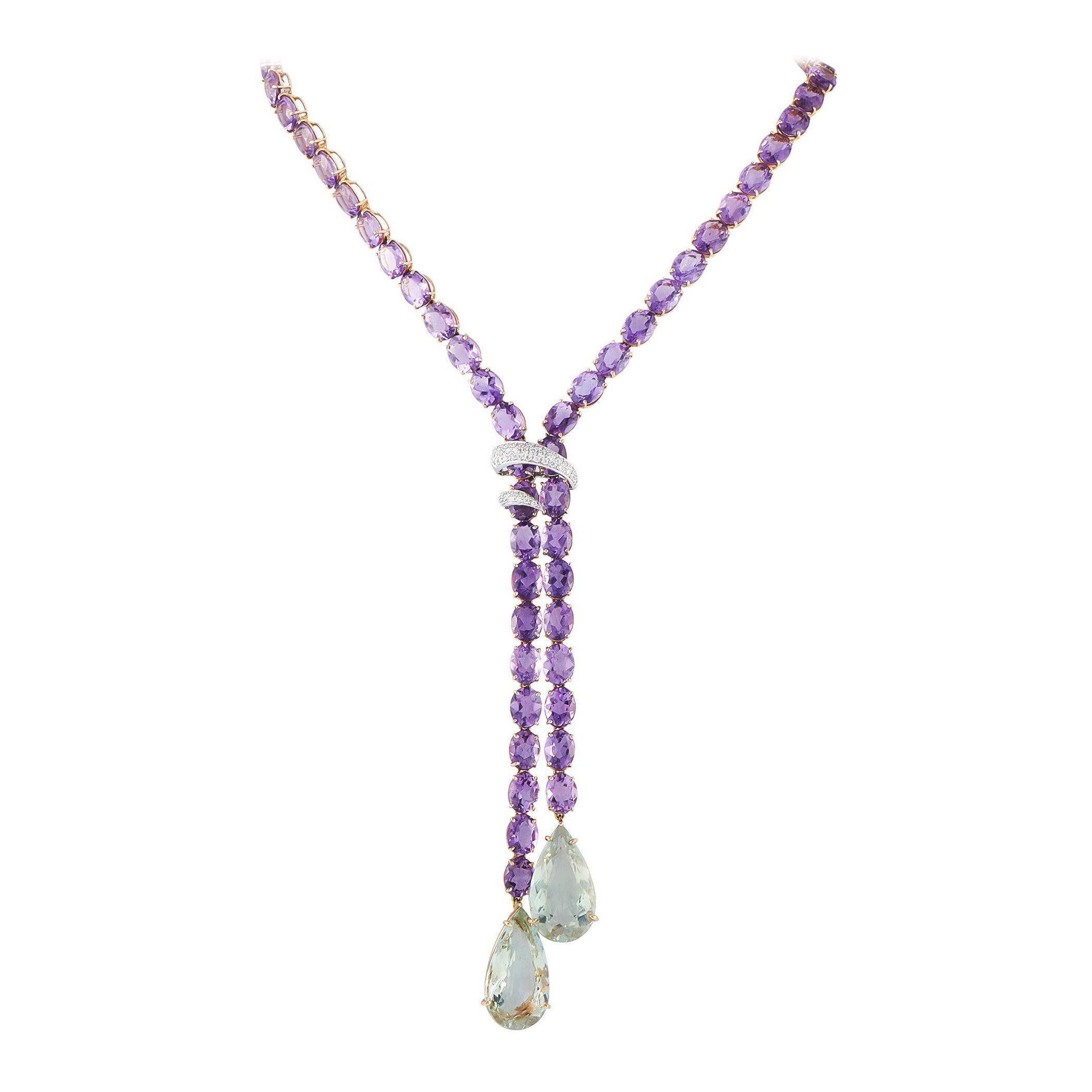 Collana Lariat in oro rosa e bianco 18K con diamante e ametista da 0,50 carati MF05-070825
