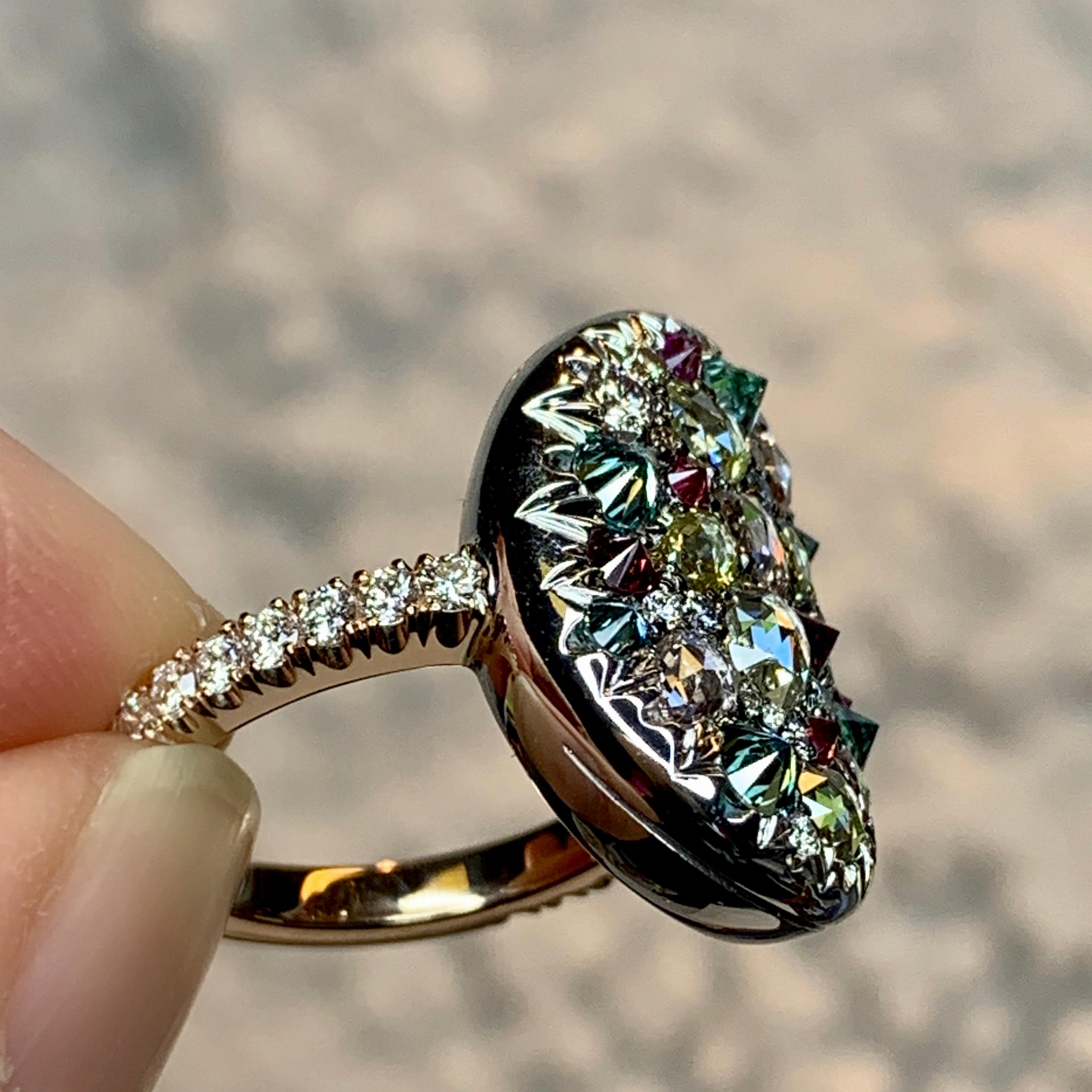 18K Rose & White Gold 2, 795 Ct. Blue, Green, Purple, Pink Diamond Cocktail Ring 12