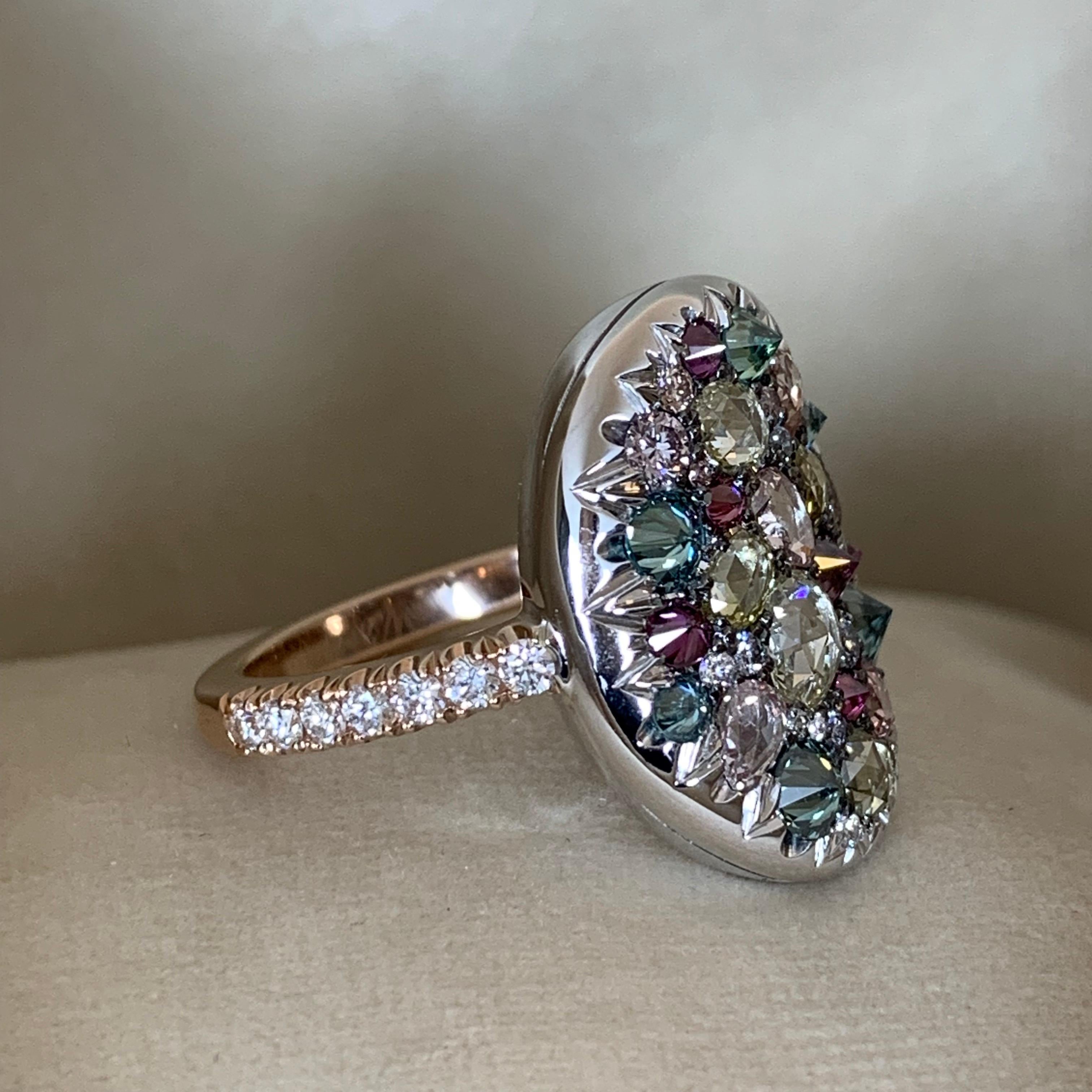 18K Rose & White Gold 2, 795 Ct. Blue, Green, Purple, Pink Diamond Cocktail Ring 3