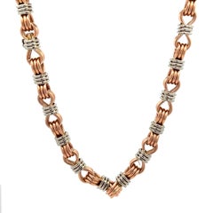 18k Rose White Gold 38" Long Interlocking Handmade Wire Wrapped Chain Necklace