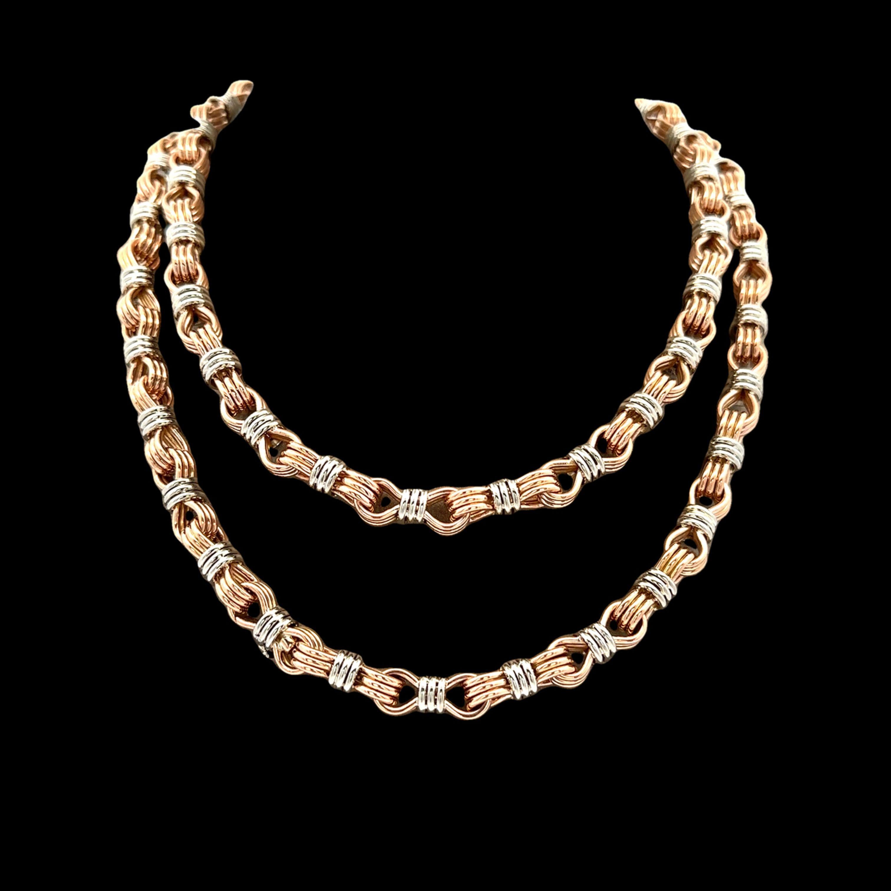 Collana a catena intrecciata a filo fatta a mano in oro bianco rosa 18k, lunga 38