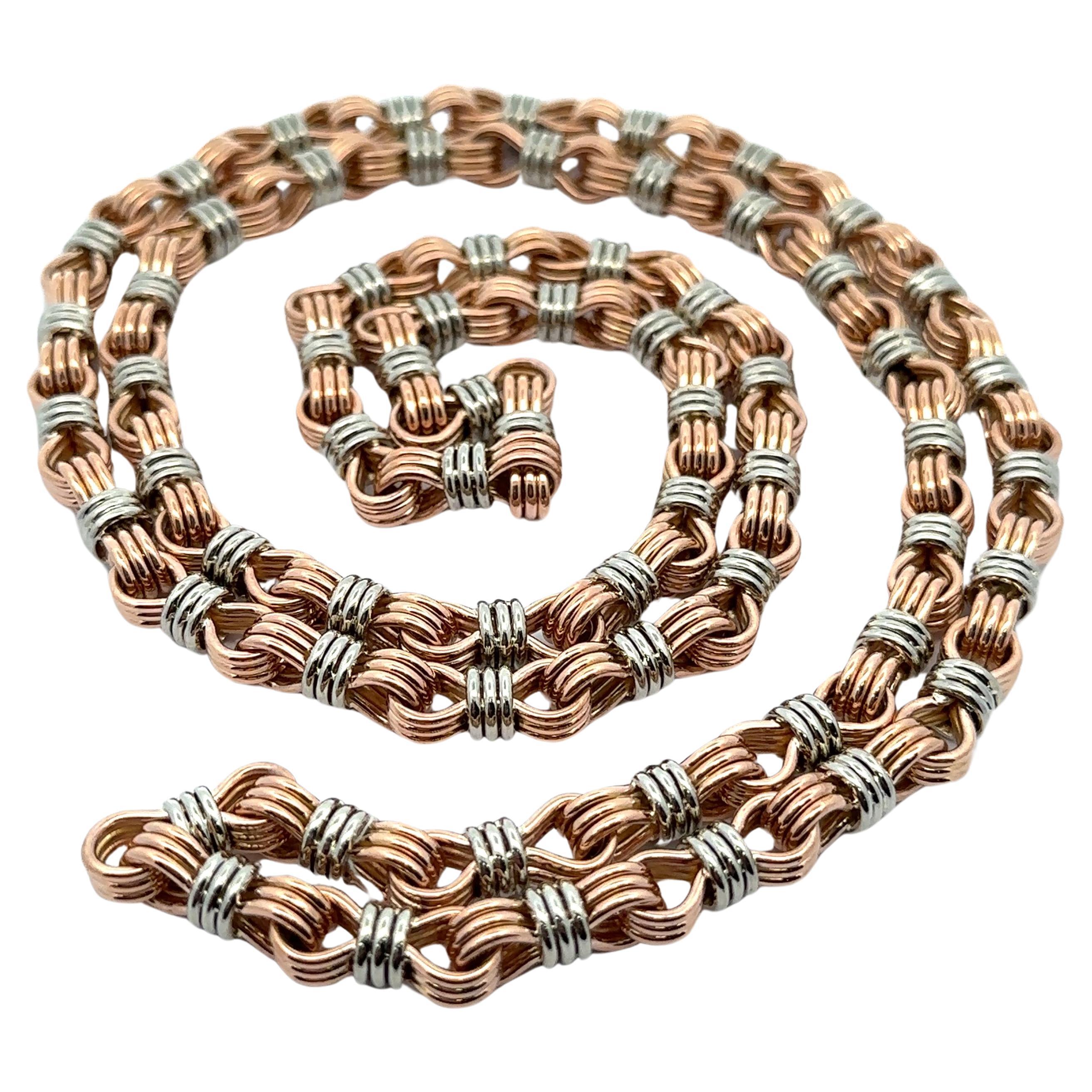 18k Rose White Gold 38" Long Interlocking Handmade Wire Wrapped Chain Necklace