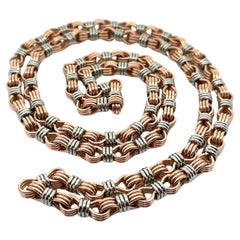 18k Rose White Gold 38" Long Interlocking Handmade Wire Wrapped Chain Necklace