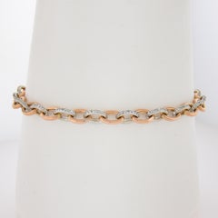18K Rose & White Gold 7.25" Open Oval Link w/ 1ctw Pave Diamonds Links Bracelet