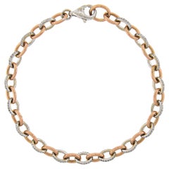 Oro rosa y blanco de 18 quilates Pulsera de eslabones ovalada abierta de 7,25" con diamantes pavé de 1 quilate