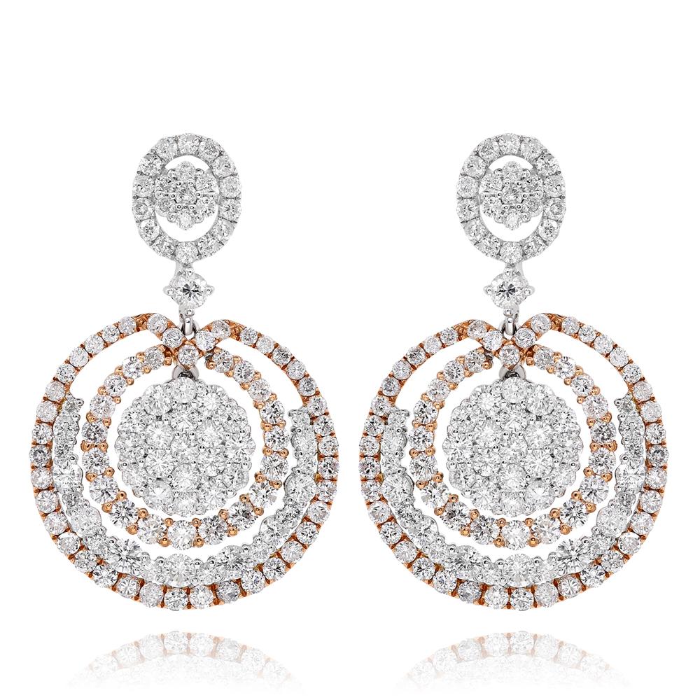18K Rose White Gold Diamant Ohrringe verfügt über 5,01 Karat Diamanten.

Unterstreichen Sie Ihren Look mit diesen scharfen Diamant-Ohrringen aus 18 Karat Roségold. Hochwertige Diamanten. Diese Ohrringe unterstreichen Ihren exquisiten Look zu jedem