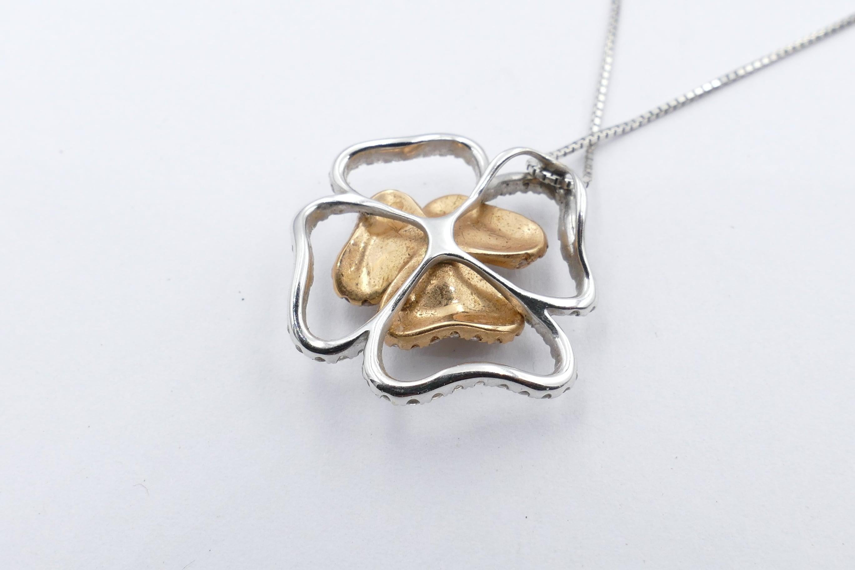 Romantic 18 Karat Rose/White Gold Diamond Flower Cluster Pendant For Sale