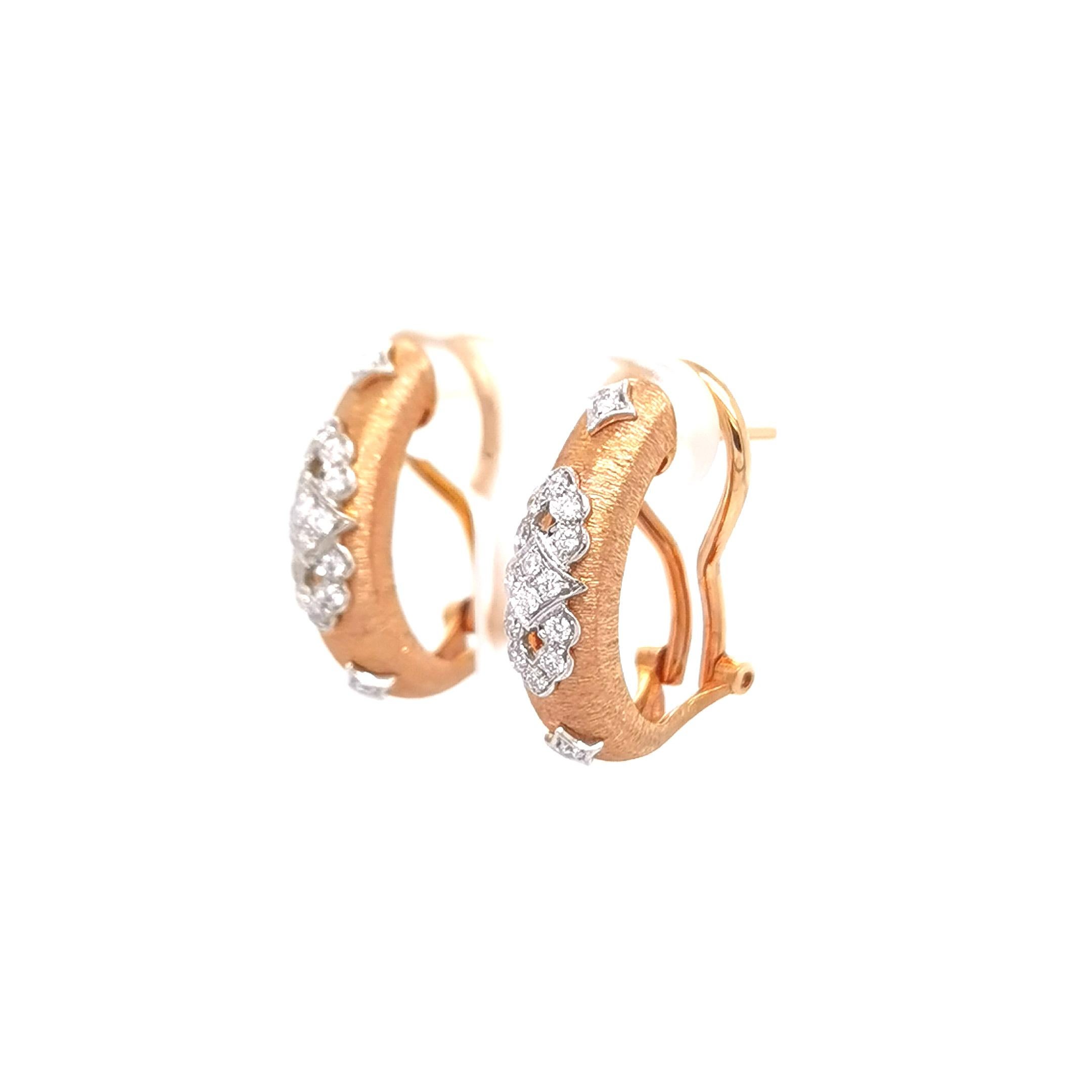 Artisan 18K Rose & White Gold Diamond Openwork Earrings in Florentine Finish