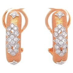 18K Rose & White Gold Diamond Openwork Earrings in Florentine Finish