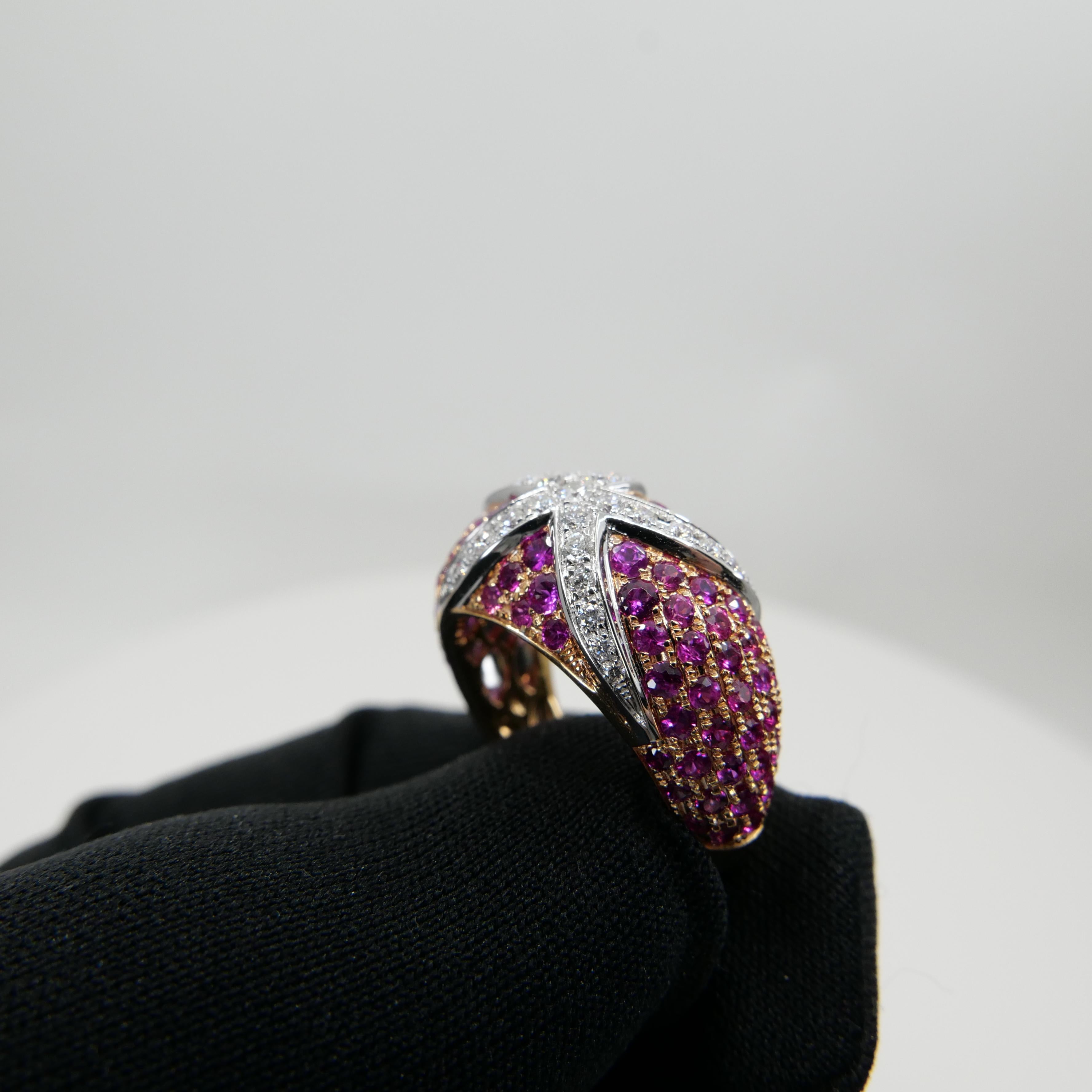 18K Rose & White Gold, Diamond & Pink Sapphire Starfish Cluster Dome Ring For Sale 6