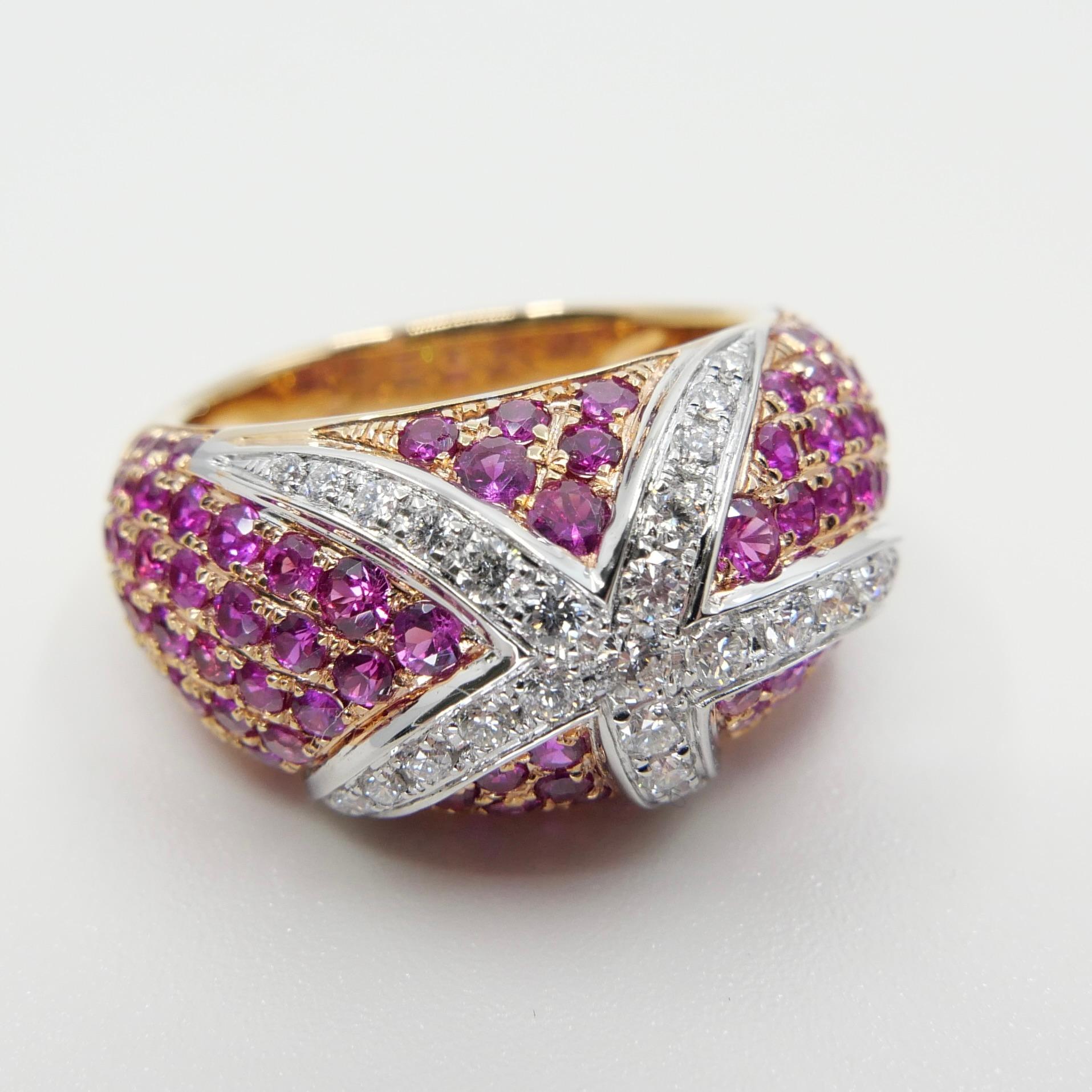 18K Rose & White Gold, Diamond & Pink Sapphire Starfish Cluster Dome Ring For Sale 9
