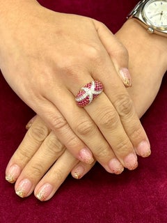 18K Rose & White Gold, Diamond & Pink Sapphire Starfish Cluster Dome Ring