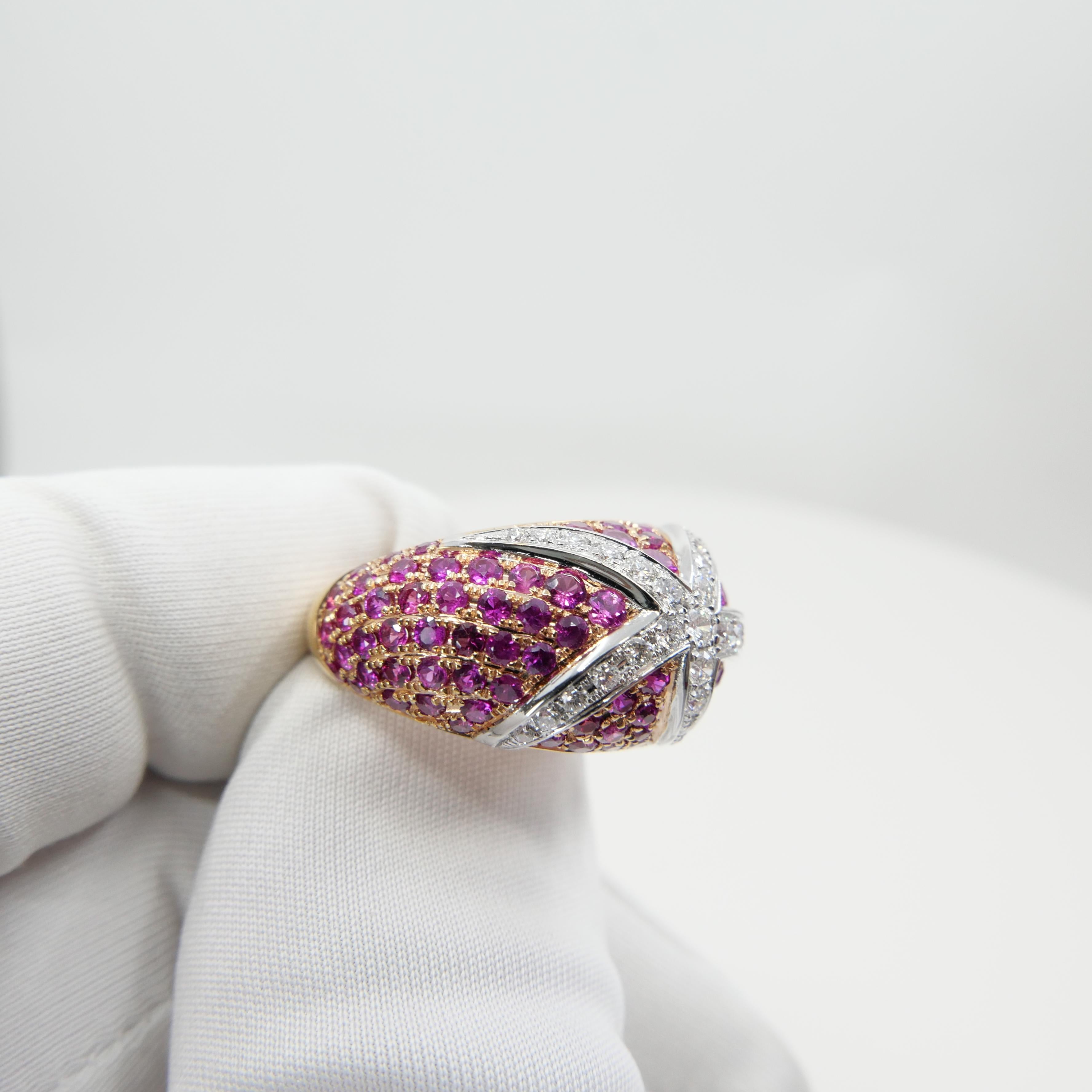 Women's 18K Rose & White Gold, Diamond & Pink Sapphire Starfish Cluster Dome Ring For Sale