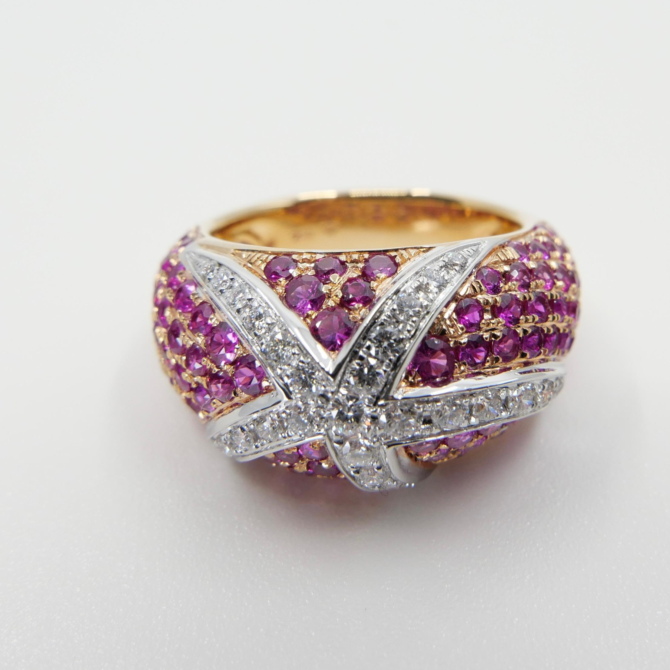 18K Rose & White Gold, Diamond & Pink Sapphire Starfish Cluster Dome Ring For Sale 1