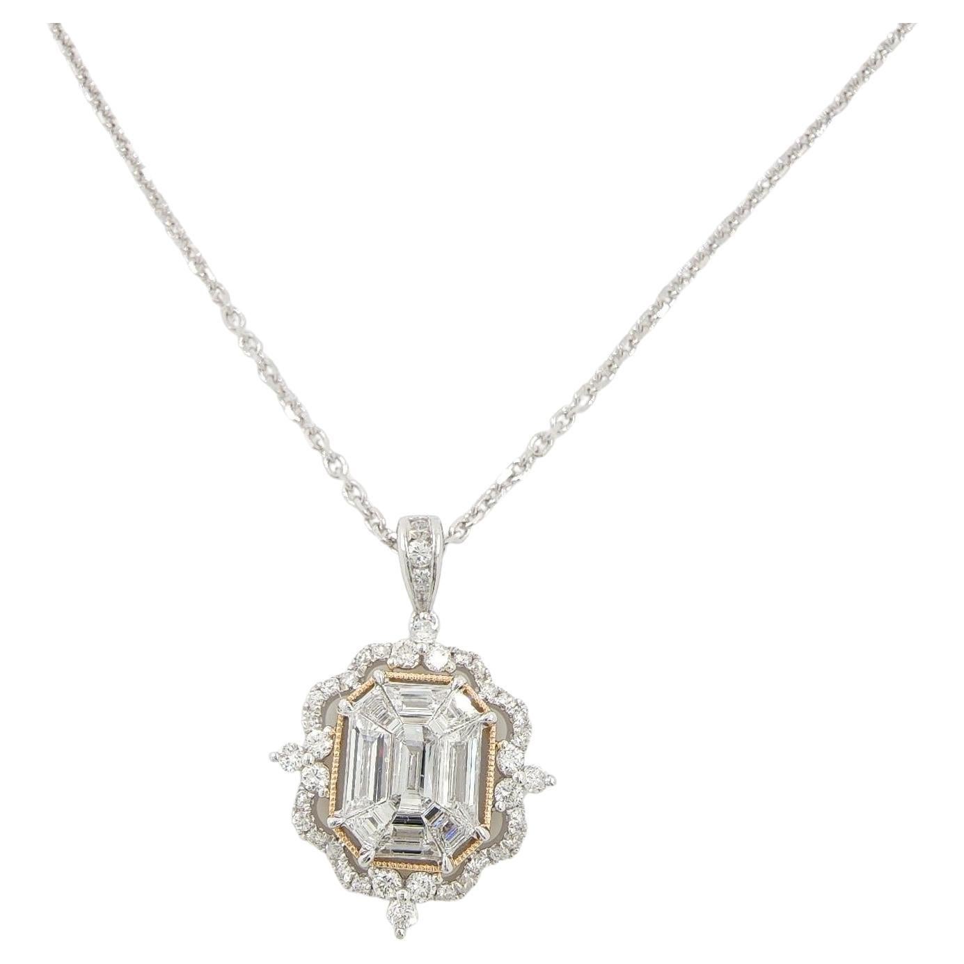 18K Rose & White Gold Illusion Setting Diamond Pendant Necklace For Sale