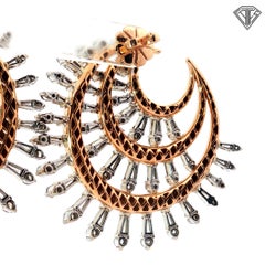 18k Rose & White Gold Italian Crescent Moon Diamond Sunburst Earrings  8.50 CTW