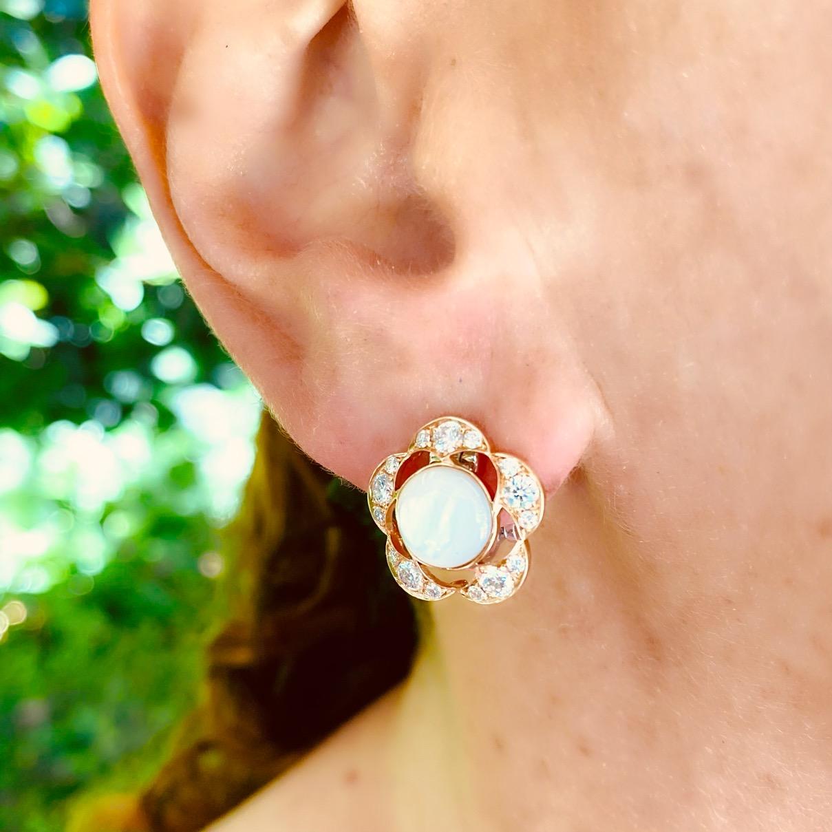 18k Rose & White Gold Mother of Pearl & Diamond Earrings For Sale 2