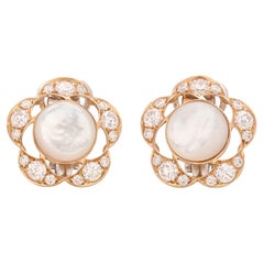 Boucles d'oreilles en or rose et blanc 18 carats, nacre et diamants
