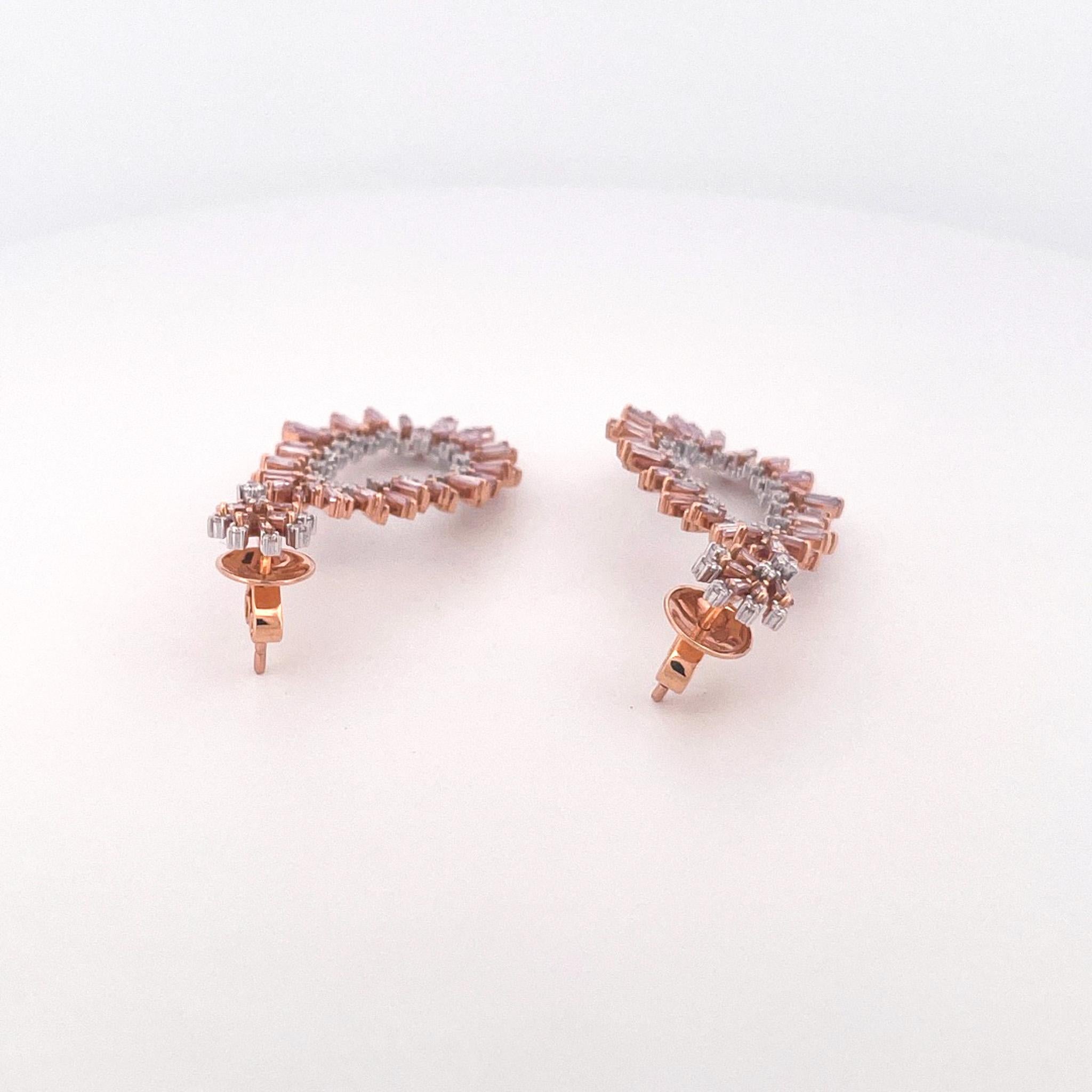 18k Rose & White Gold Purple Pink Diamond Pear Shape Earrings For Sale 1